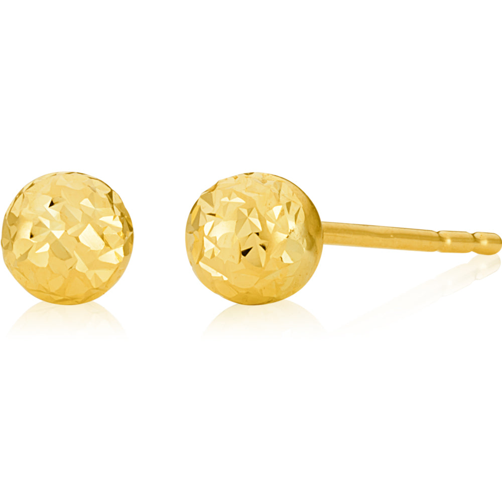 9ct Yellow Gold 4mm Diamond-Cut Ball Stud Earrings for Women - Elegant Everyday Jewelry for Work, Party & Special Occasions