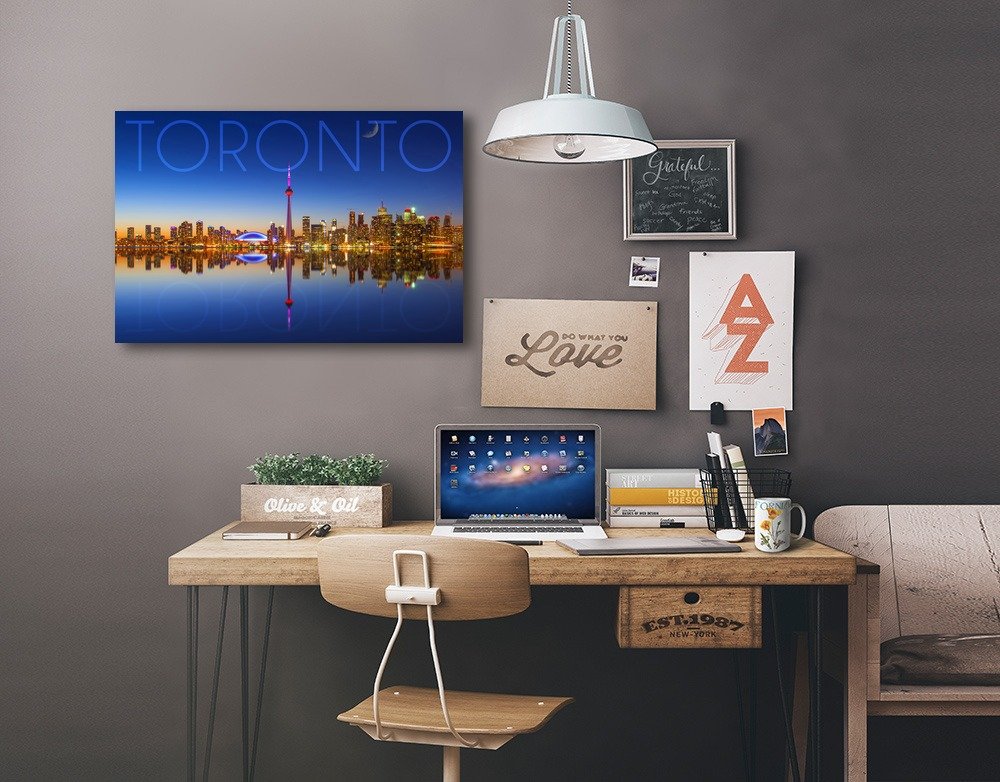 Lantern Press Toronto Canada Skyline and Reflection Wall Art - 16x24 Wrapped Canvas Print for Home & Office Decor - Perfect for Living Room, Bedroom or Gift