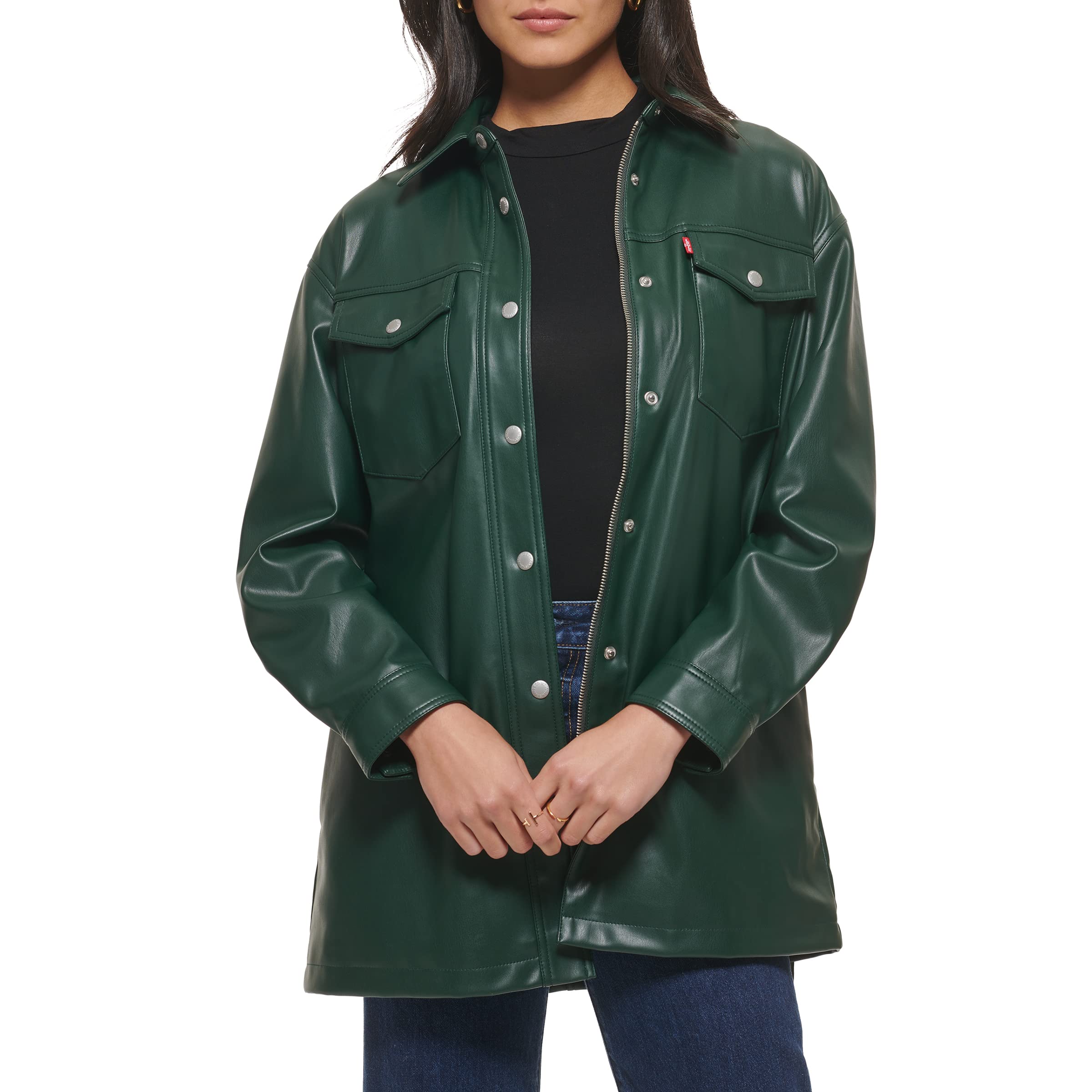 Levi's Women's Faux Leather Belted Shirt Jacket - Stylish & Versatile Outerwear for Casual & Office Wear (Standard & Plus Sizes) | Perfect for Fall & Winter Layering