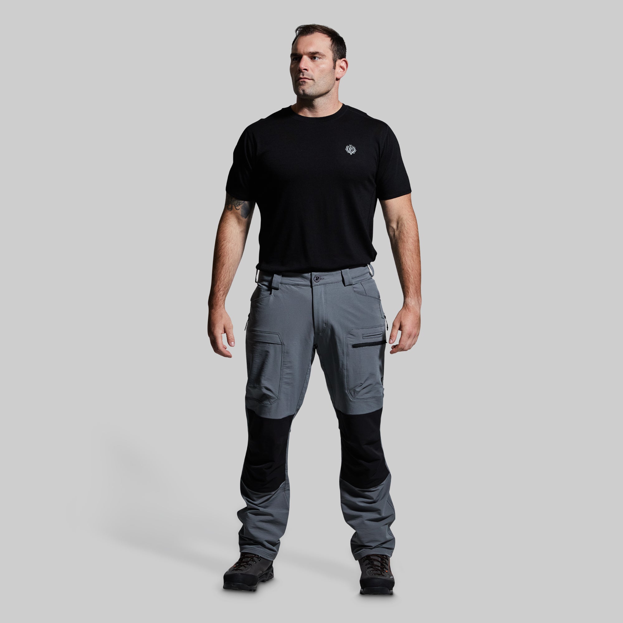 Men's Frontier Cargo Pants - Wolf Grey with Black Knee Panels | Tactical Outdoor Hiking Work Pants for Camping & Adventure Activities