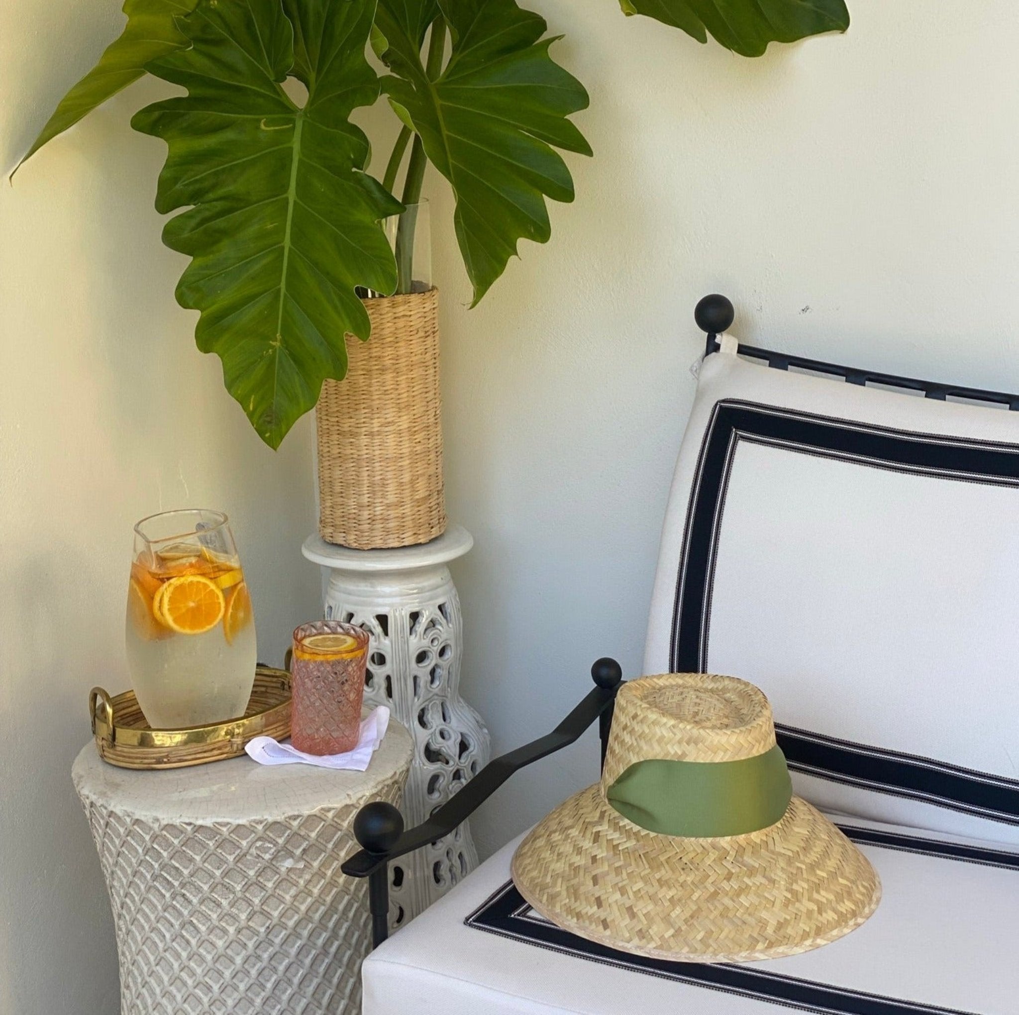 Amaryllis Sun Hat for Women - White Wide Brim Straw Hat with Short Grosgrain Ribbon - Perfect for Beach, Garden & Summer Outdoor Activities