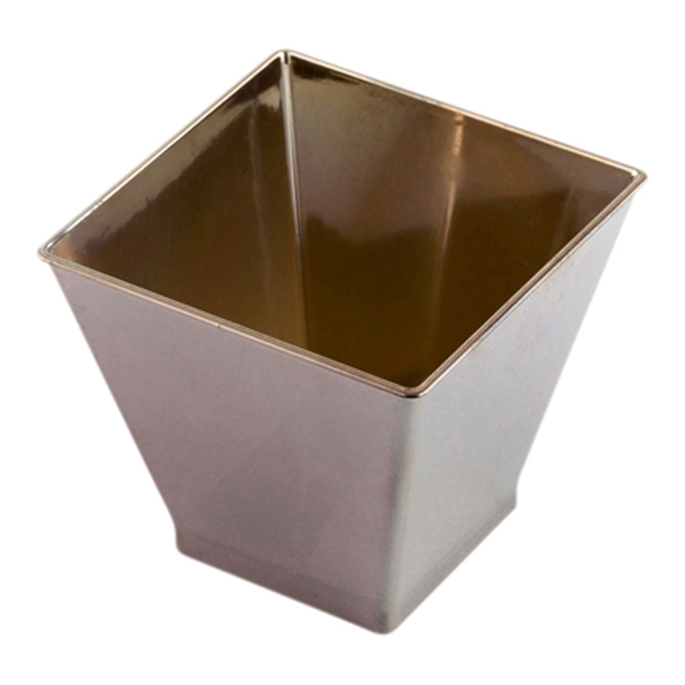 100 Pack 2 oz Square Silver Plastic Mini Kova Cups & 100 Silver Plastic Mini Forks - Perfect for Party Favors, Wedding Decor, and Dessert Serving