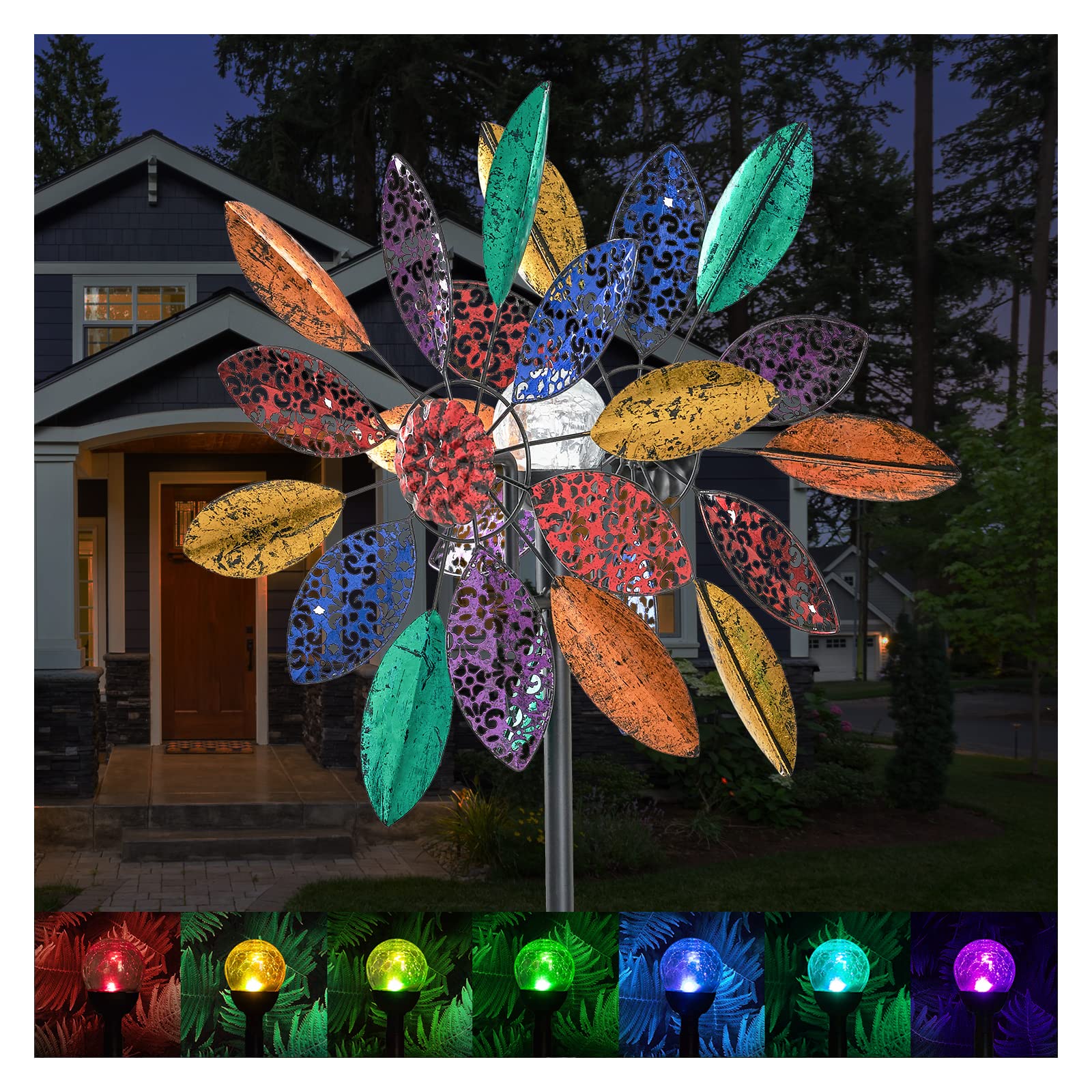 Solar Powered Garden Wind Spinners with LED Lights - 20