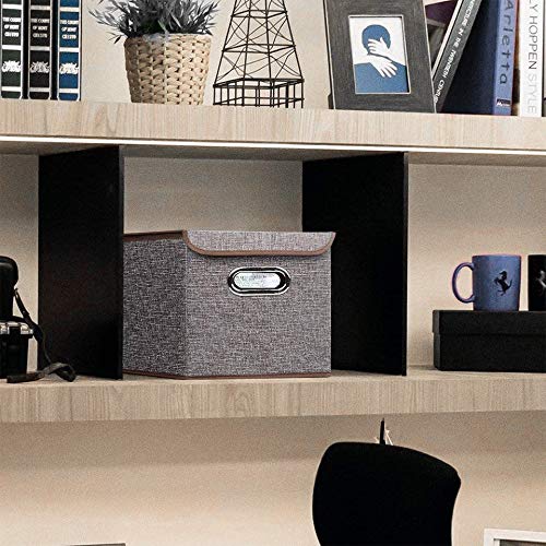 4-Pack Foldable Linen Fabric Storage Bins with Lids - 10
