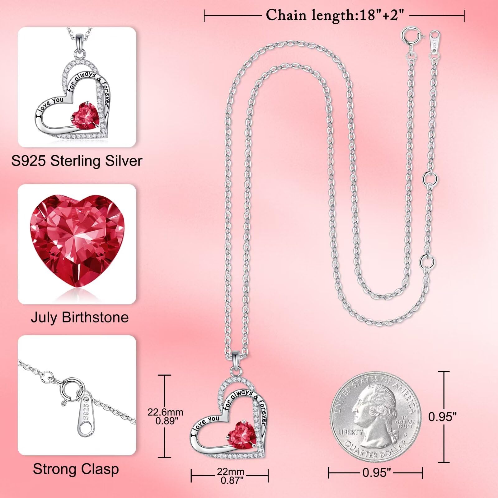 925 Sterling Silver Birthstone Necklace for Women - Personalized Jewelry Gift for Wife, Girlfriend, Mom | Elegant Birthday, Anniversary & Mother's Day Present