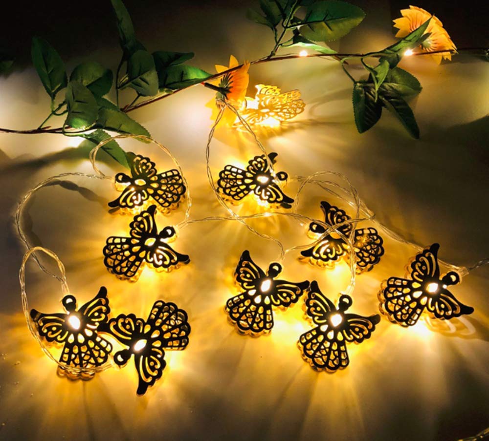 Rose Gold Metal String Lights - 20 LED Angel Geometric Fairy Lights, 3M Battery Operated for Christmas Decor, Home Party, Wedding, Bedroom & Outdoor Decorations