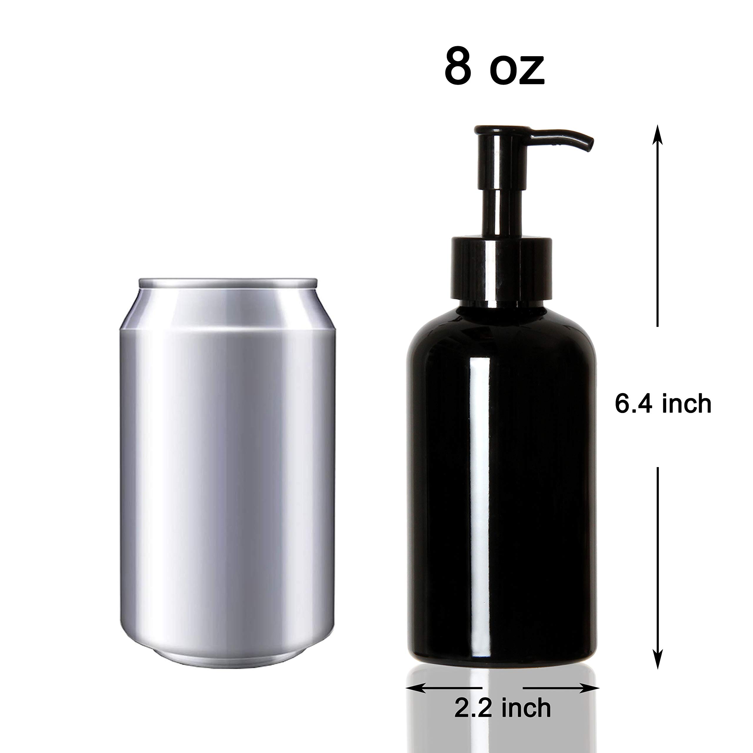 Youngever 6 Pack 8oz Plastic Pump Bottles with Travel Lock - Refillable Leak Proof Containers for Shampoo, Lotion & Liquid Soap - Perfect for Travel, Gym & Home Use (Black)