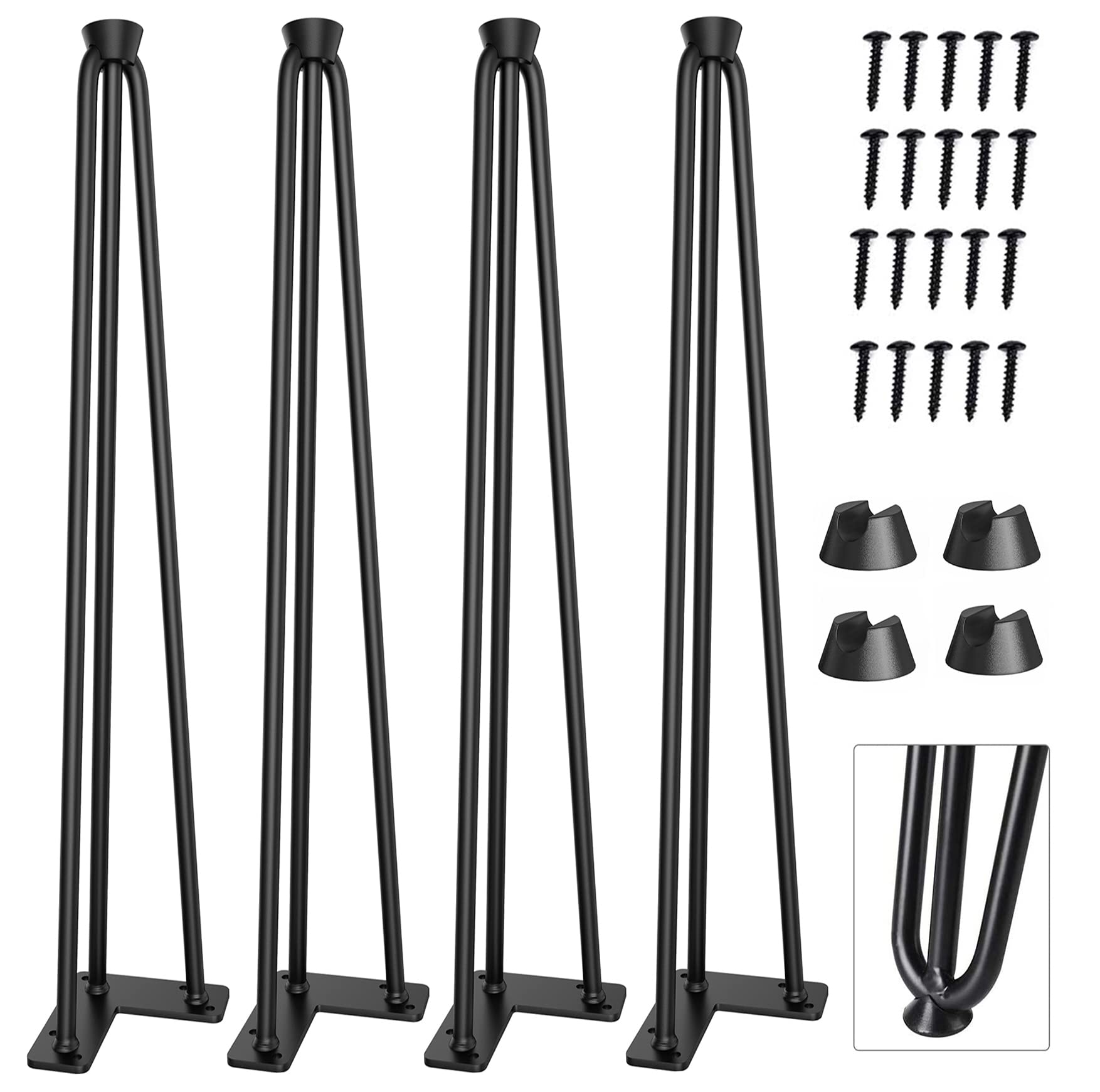 CWLOTAC 40 Inch Hairpin Coffee Table Legs Set of 4 - Industrial Style Solid Metal Rod DIY Furniture Legs for Bench, Dining Table, Bar Height Table - Includes 4 Rubber Floor Protectors - Perfect for Living Room, Office, Restaurant, and Home Decor