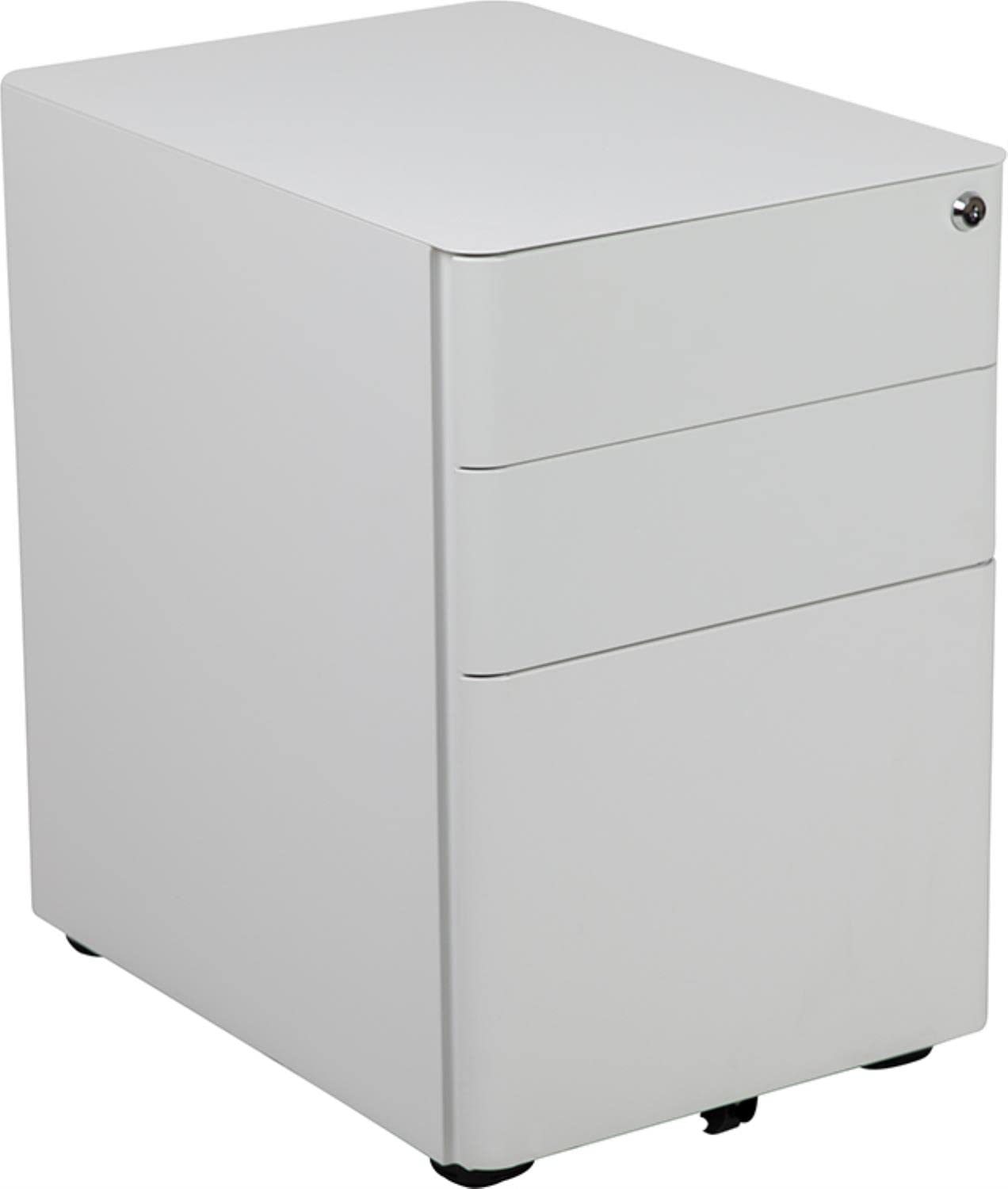 Flash Furniture Warner Modern 3-Drawer Mobile Locking File Cabinet with Anti-Tilt Mechanism - Hanging Drawer for Legal & Letter Files - White Office Storage Solution for Home & Business Organization