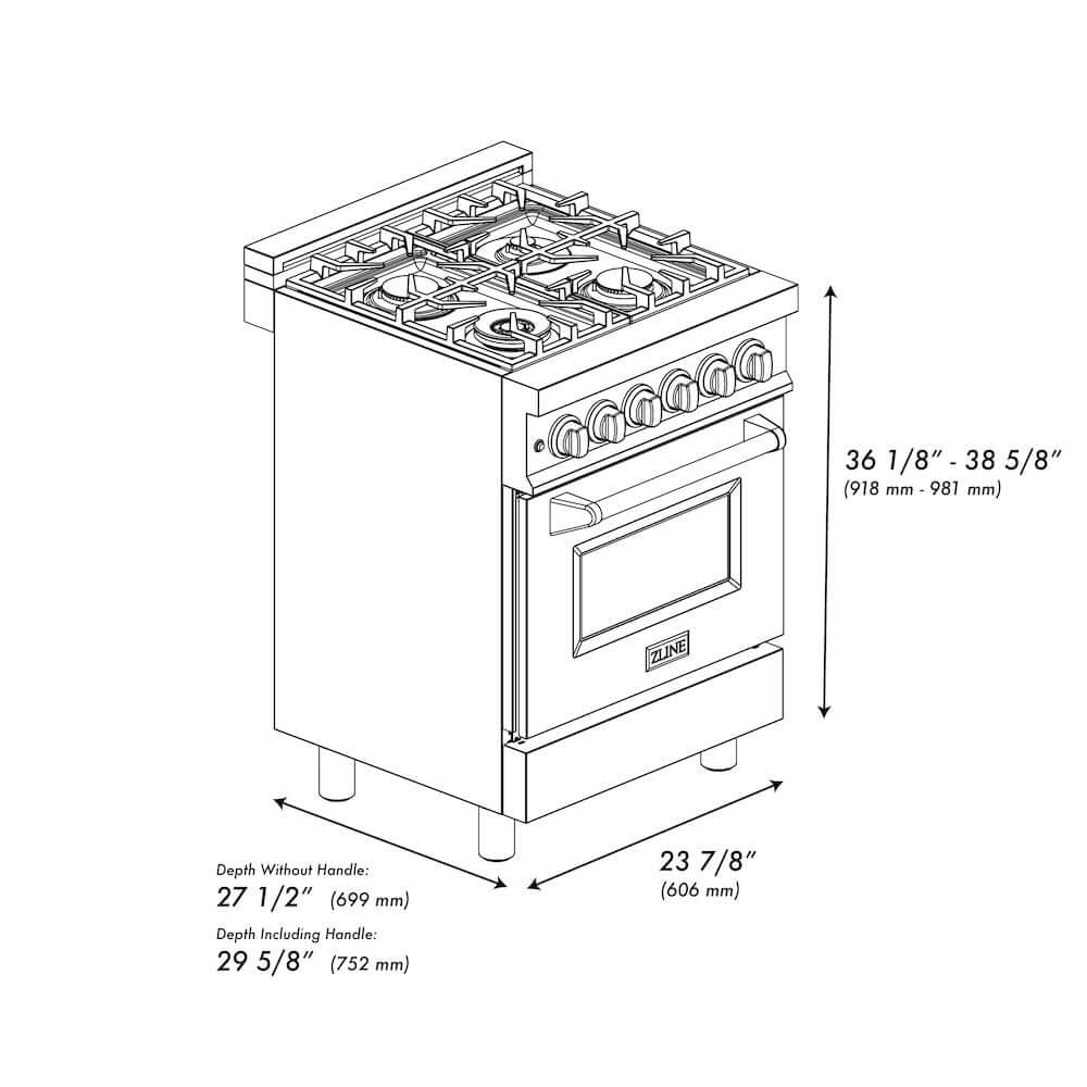 ZLINE 24-inch 2.8 cu. ft. Dual Fuel Range - 4 Burner Gas Cooktop & Electric Convection Oven - Stainless Steel with Satin Door (RA SN 24) - Perfect for Home Kitchens & Professional Cooking