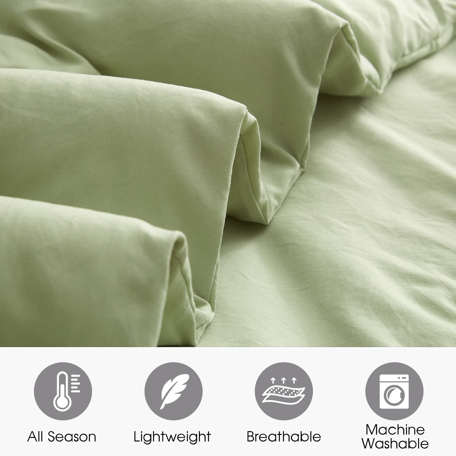 HYPREST 7-Piece King Size Bed in a Bag Comforter Set with Sheets - Sage Green Luxury Bedding, Soft Cooling Lightweight Duvet Cover (Oeko-Tex Certified) for Master Bedroom, Guest Room & Vacation Homes