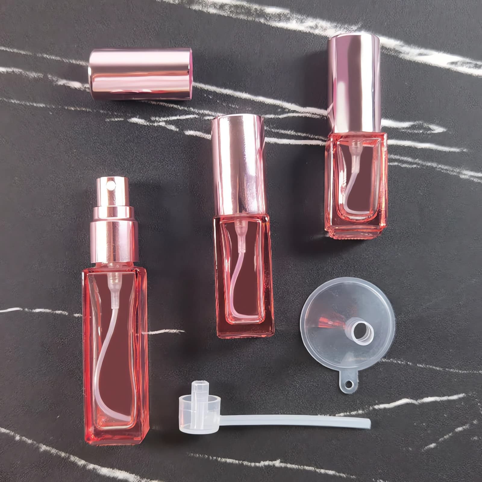 LusDoly 4 Pack 30ml Pink Glass Perfume Spray Bottles - Refillable Travel Perfume Atomizer for Women, Essential Oils, Cosmetic & Cleaning Liquids | Perfect for Travel, Gym, Purse & Home Fragrance Organization