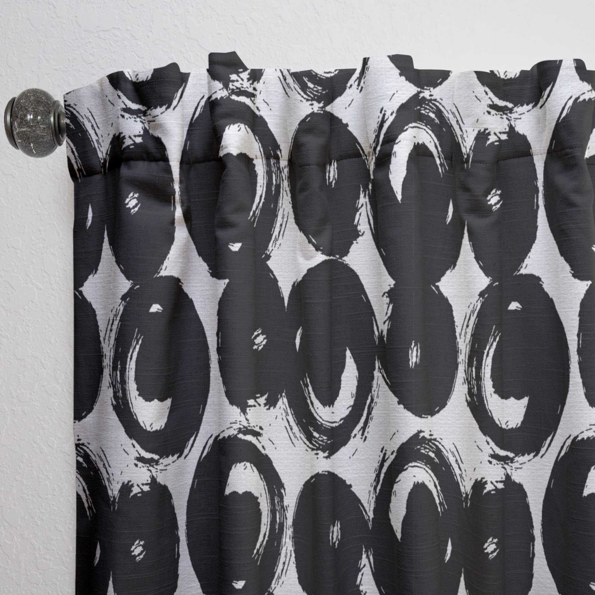 DesignQ Hand Painted Black Circles on White Thermal Insulated Curtain Panel - 52x108 Inches - Elegant Window Treatment for Bedroom & Living Room - Perfect for Light Filtering and Temperature Control
