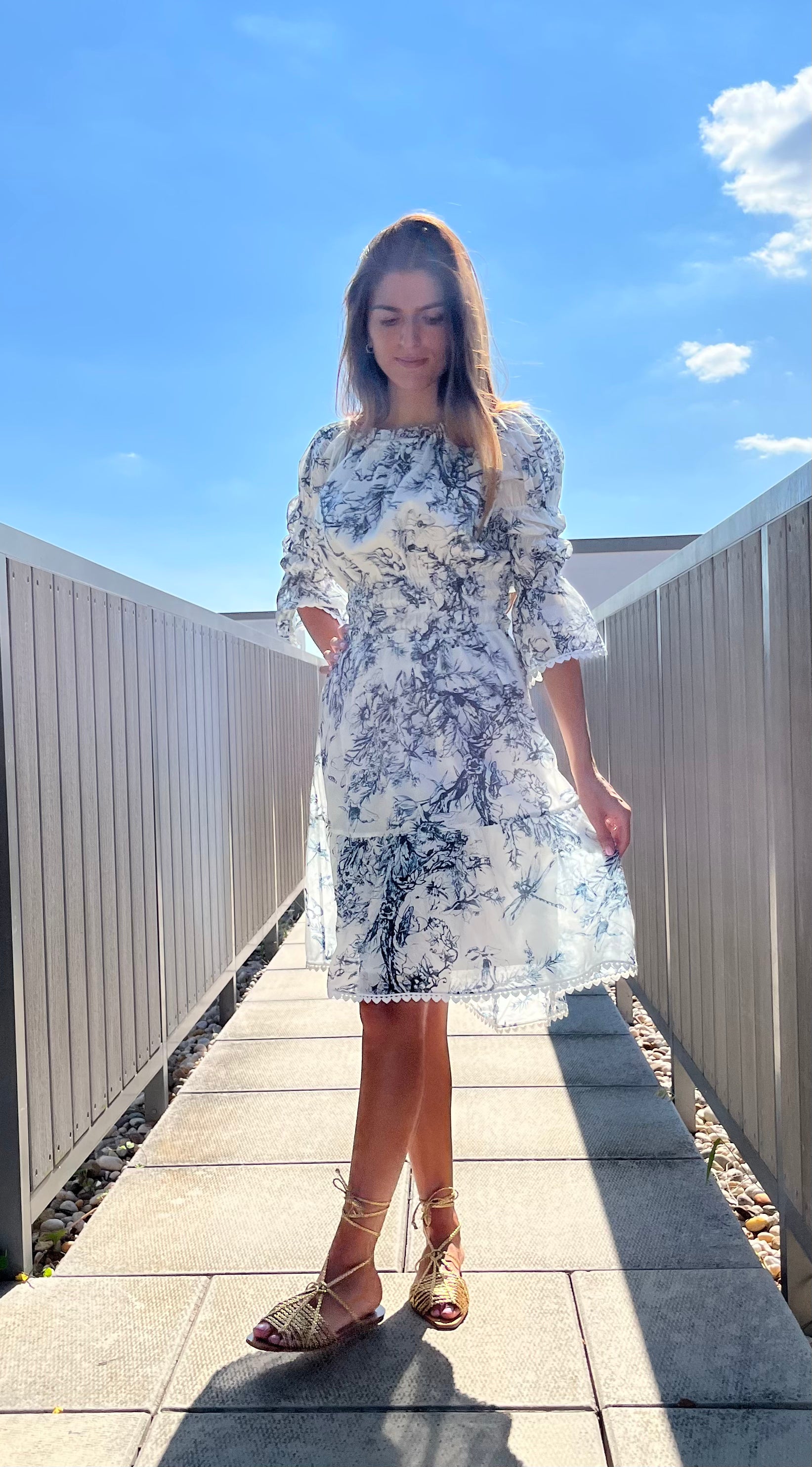 Elegant Floral Toile Dress for Women - Vintage French Inspired Summer Maxi Dress - Perfect for Garden Parties, Weddings & Date Nights