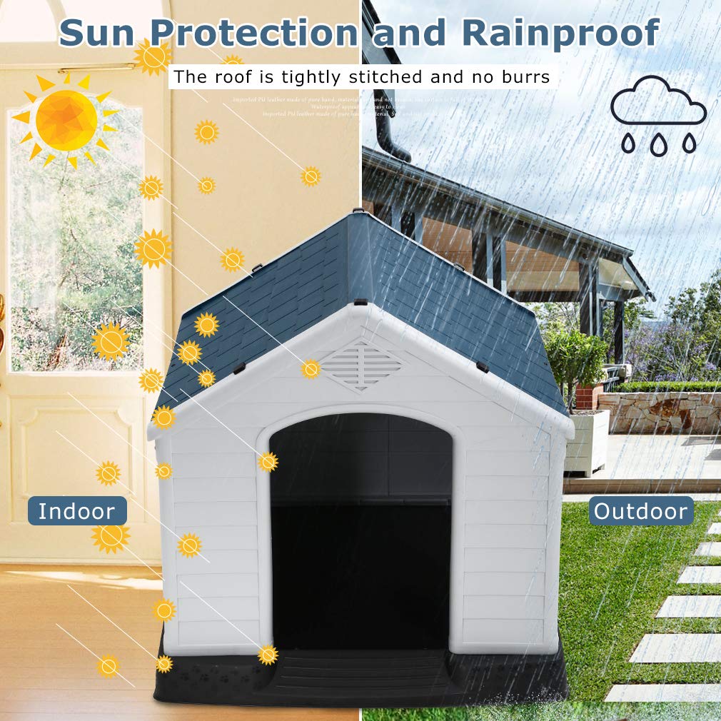 **BestPet Large Plastic Dog House - All-Weather, Durable & Ventilated for Small, Medium, Big Dogs - Elevated Floor & Base Support for Winter - Indoor/Outdoor Use (41