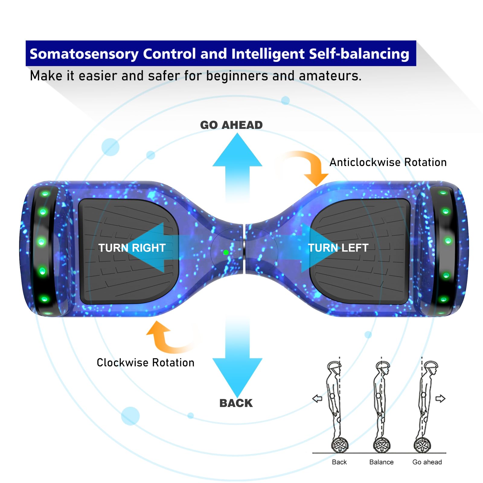6.5 Inch Self Balancing Hoverboard Scooter with Bluetooth Speaker & LED Lights - Best Electric Hover Board for Kids Ages 6-12 - Perfect for Indoor/Outdoor Riding, Commuting & Fun Gifts