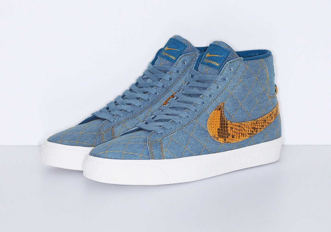 Supreme Nike SB Blazer Mid Denim Sneakers - Men's High-Top Skate Shoes for Streetwear & Urban Fashion | Perfect for Skateboarding, Casual Wear & Sneaker Collection