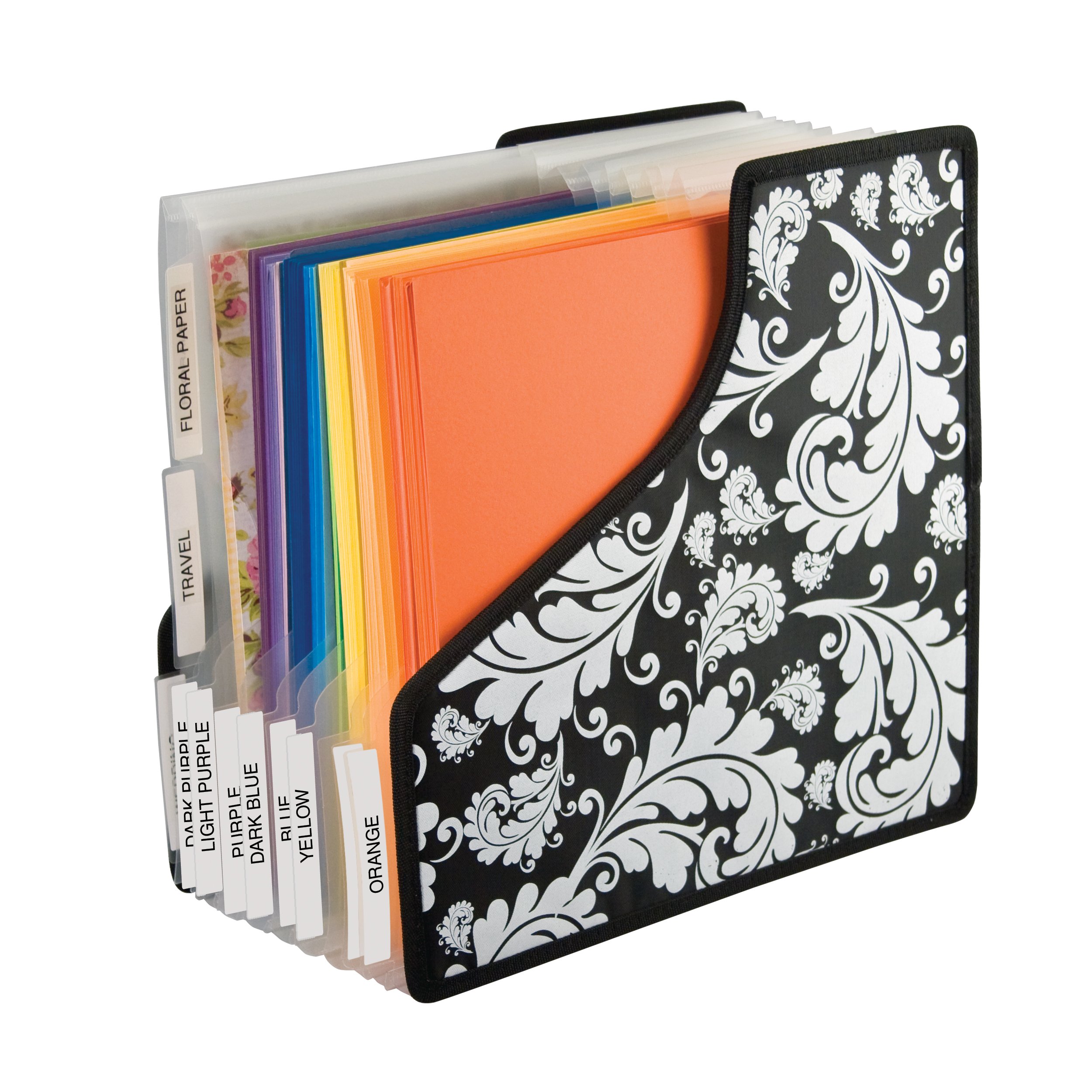 Storage Studios Expandable Paper Organizer - 10 Sections, 14.625 x 9 x 14.25 Inches, Black & White (CH92650) - Perfect for Office, Home, or School Document Storage and Organization