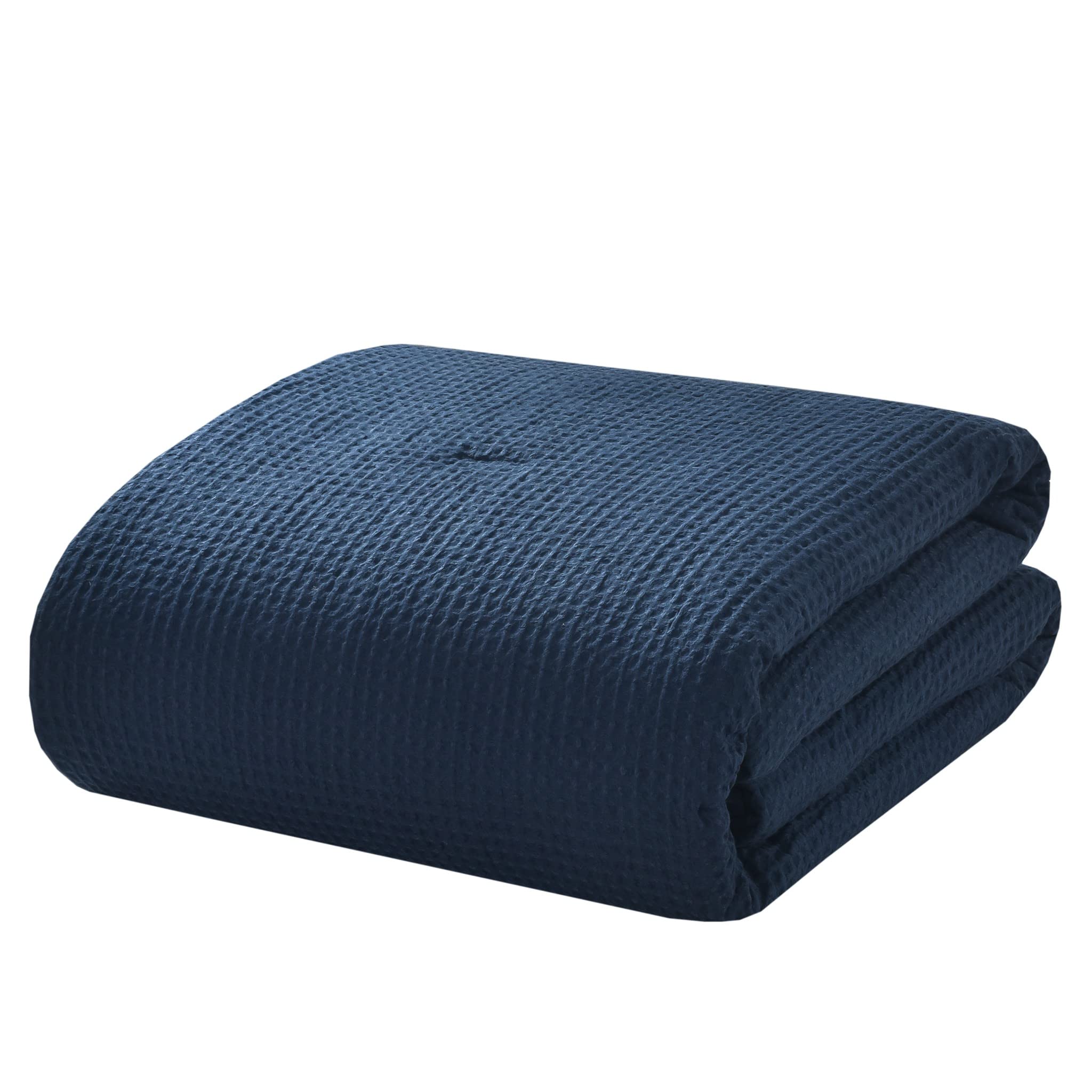 Chezmoi Collection Wilmer 3-Piece Waffle Weave Comforter Set - Ultra Soft & Breathable All-Season King Size Bedding in Navy Blue | Perfect for Master Bedroom, Guest Room & Cozy Nights