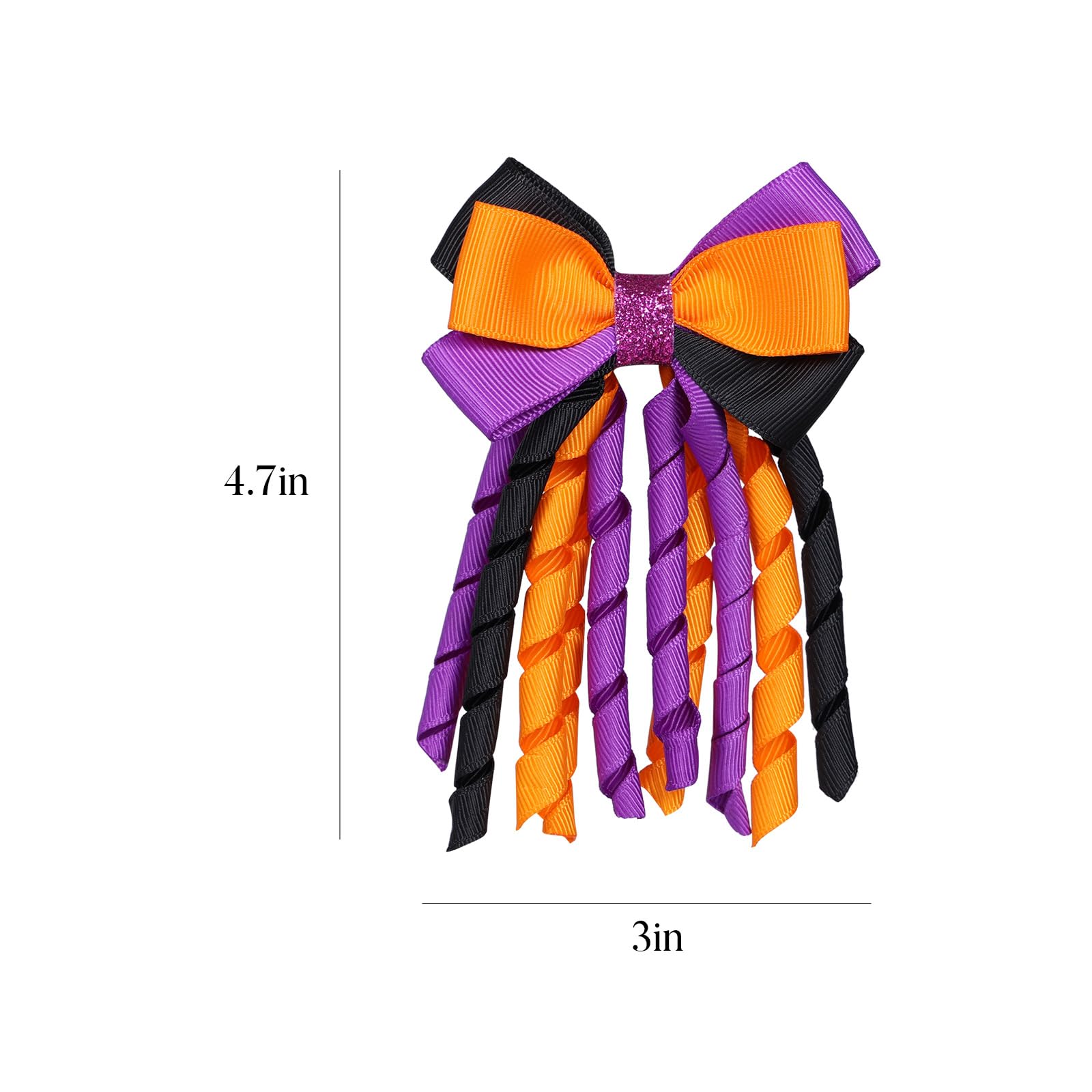 Halloween Hair Bow Clips 3 Inch - Handmade Curly Ribbon Hair Clips for Kids Girls - Trick or Treat Hair Accessories in Black, Orange & Purple - Perfect for Halloween Parties, Costumes & School Events