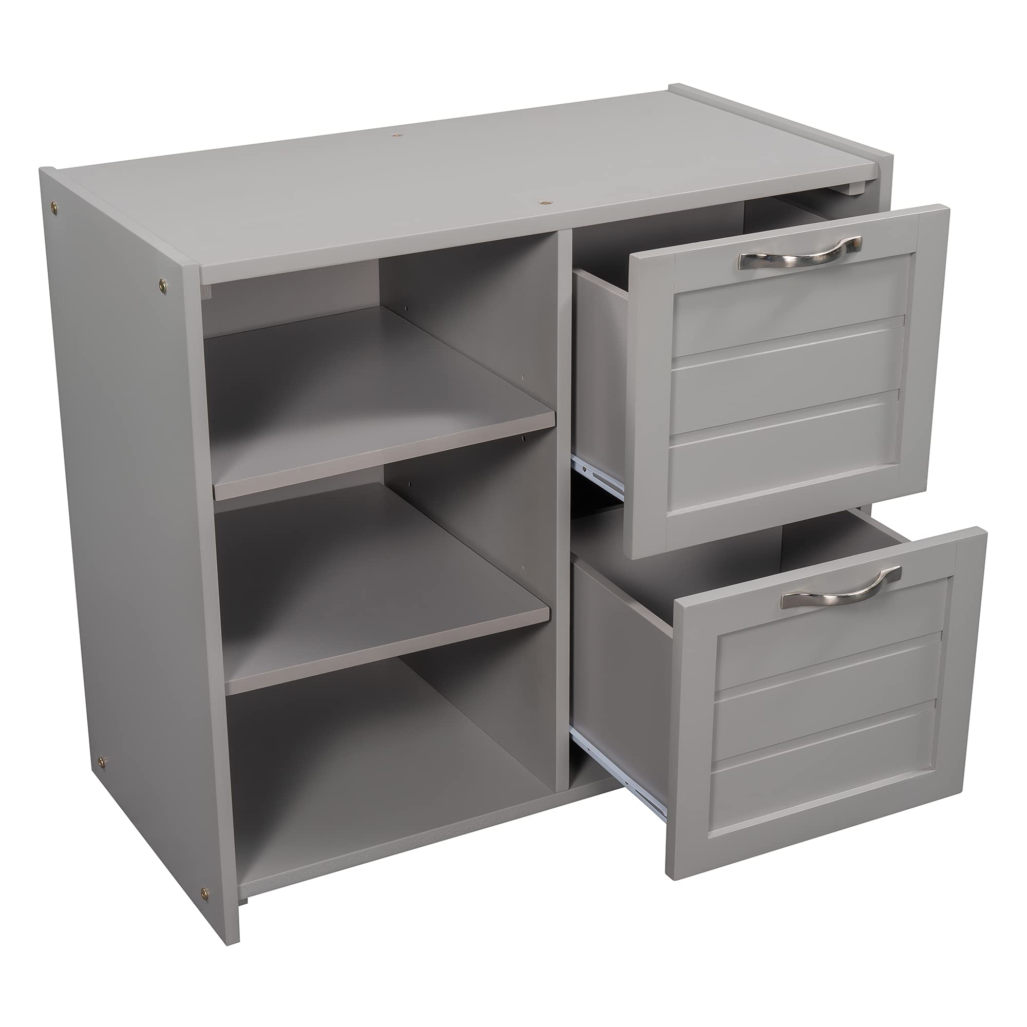 Merax Twin Size Low Loft Bed Frame for Kids & Teens - Study Bed with Storage Cabinets, Shelves & Fun Slide - Space-Saving Grey Bedroom Furniture for Small Rooms & Shared Kids' Bedrooms
