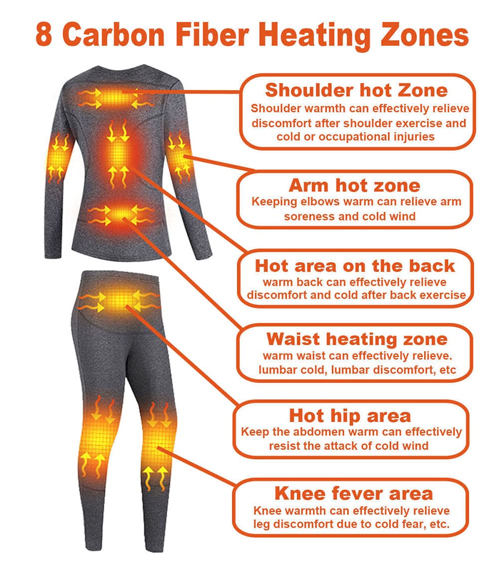 Women's Heated Thermal Underwear Set - USB Electric Long Underwear for Winter - Snow Leggings & Base Layer for Cold Weather - Perfect for Skiing, Snowboarding & Outdoor Activities