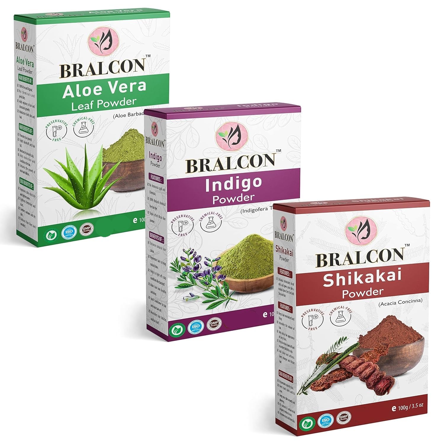 BRALCON Organic Aloe Vera Leaf Powder & Indigo Shikakai Powder for Hair Care - Natural Ayurvedic Treatment for Dandruff, Scalp Health & Hair Growth