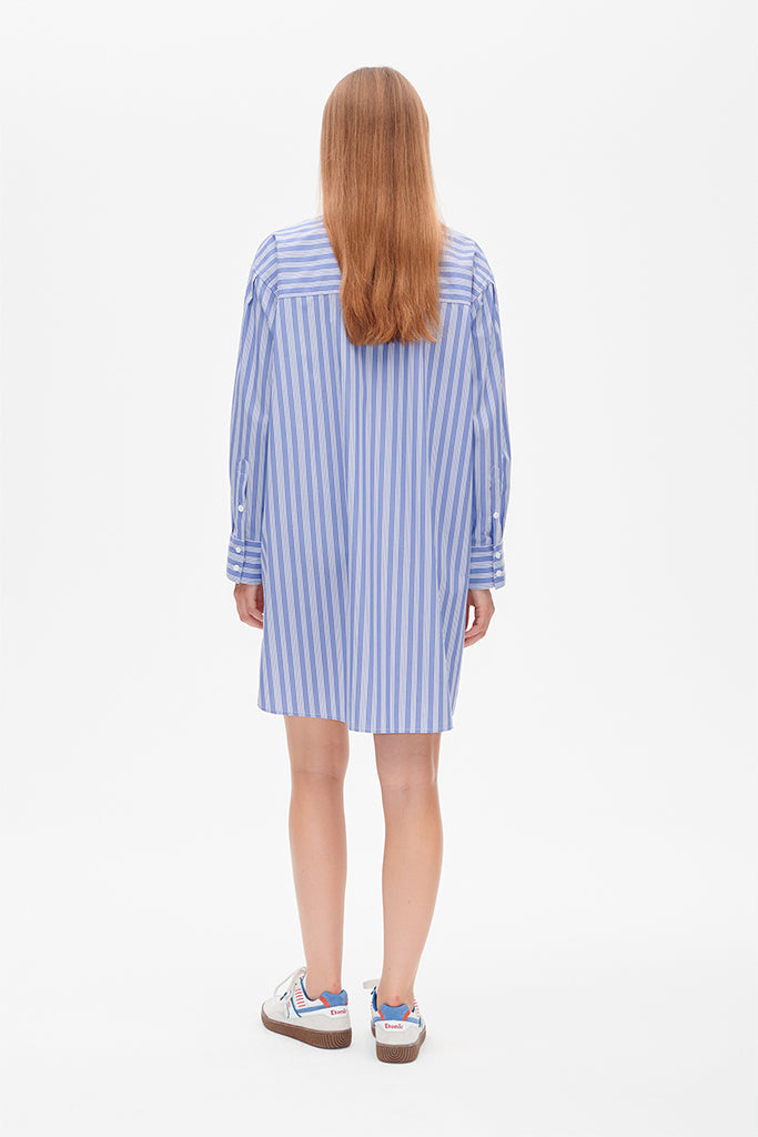Baum & Pferdgarten Ancia Dress - Blue & White Striped Wedge Print Summer Dress for Women | Perfect for Beach Vacations, Date Nights & Casual Outings