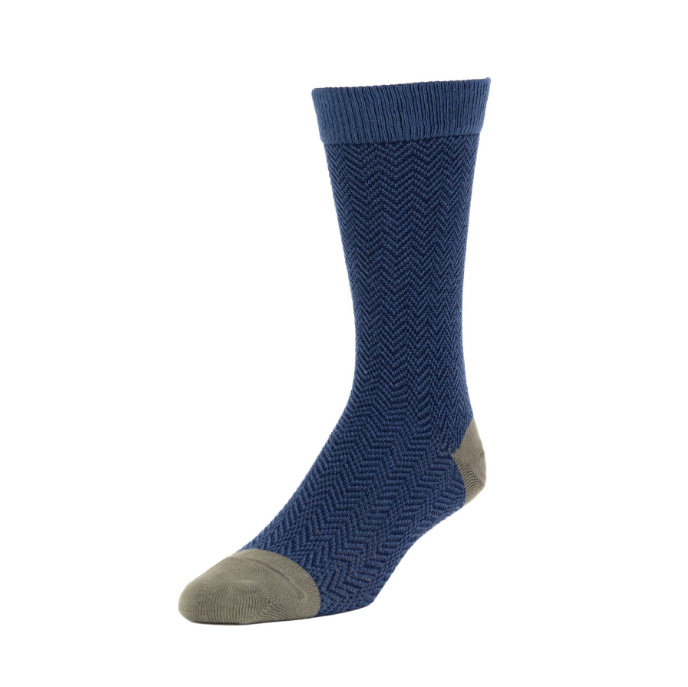 Zkano Navy Herringbone Crew Socks - Soft Cotton Comfort Socks for Men & Women - Perfect for Work, Hiking & Everyday Wear