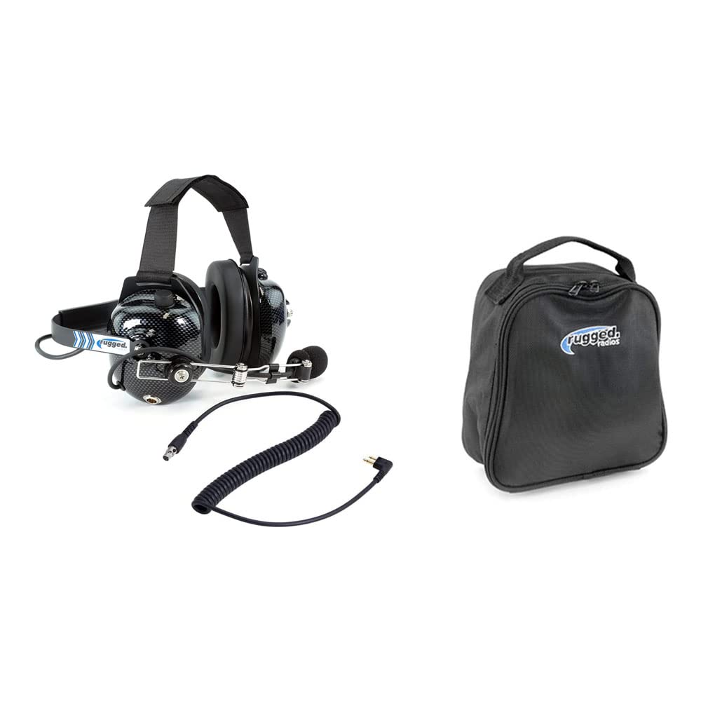 Rugged Radios H41-CF Carbon Fiber Two-Way Radio Headset with CC-MOT Coil Cord & Storage Bag - Behind-The-Head Design for Motorcycle, Construction & Outdoor Communication