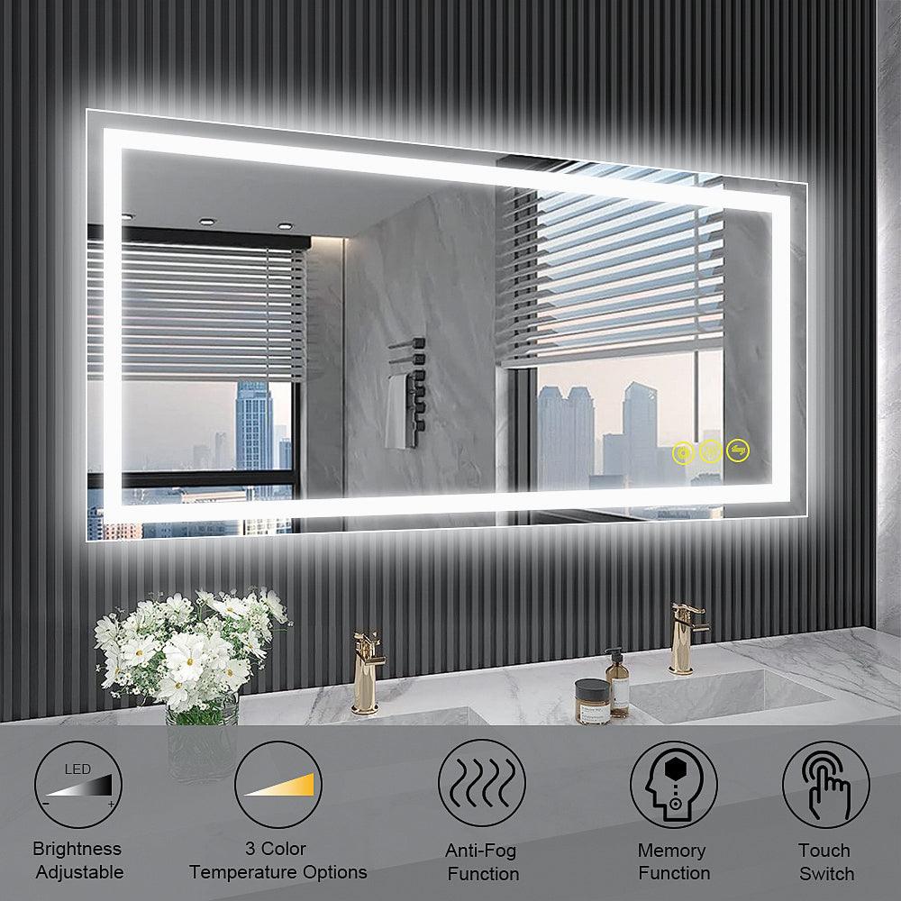 GlareGuard Rectangular Anti-Fog Dimmable LED Bathroom Mirror with Backlit - Perfect for Makeup, Shaving & Skincare Routine