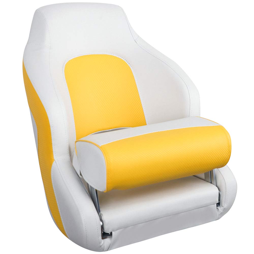 Premium MSC Captain Boat Seat - White & Yellow - Comfortable & Durable Marine Chair for Fishing, Boating, and Water Sports
