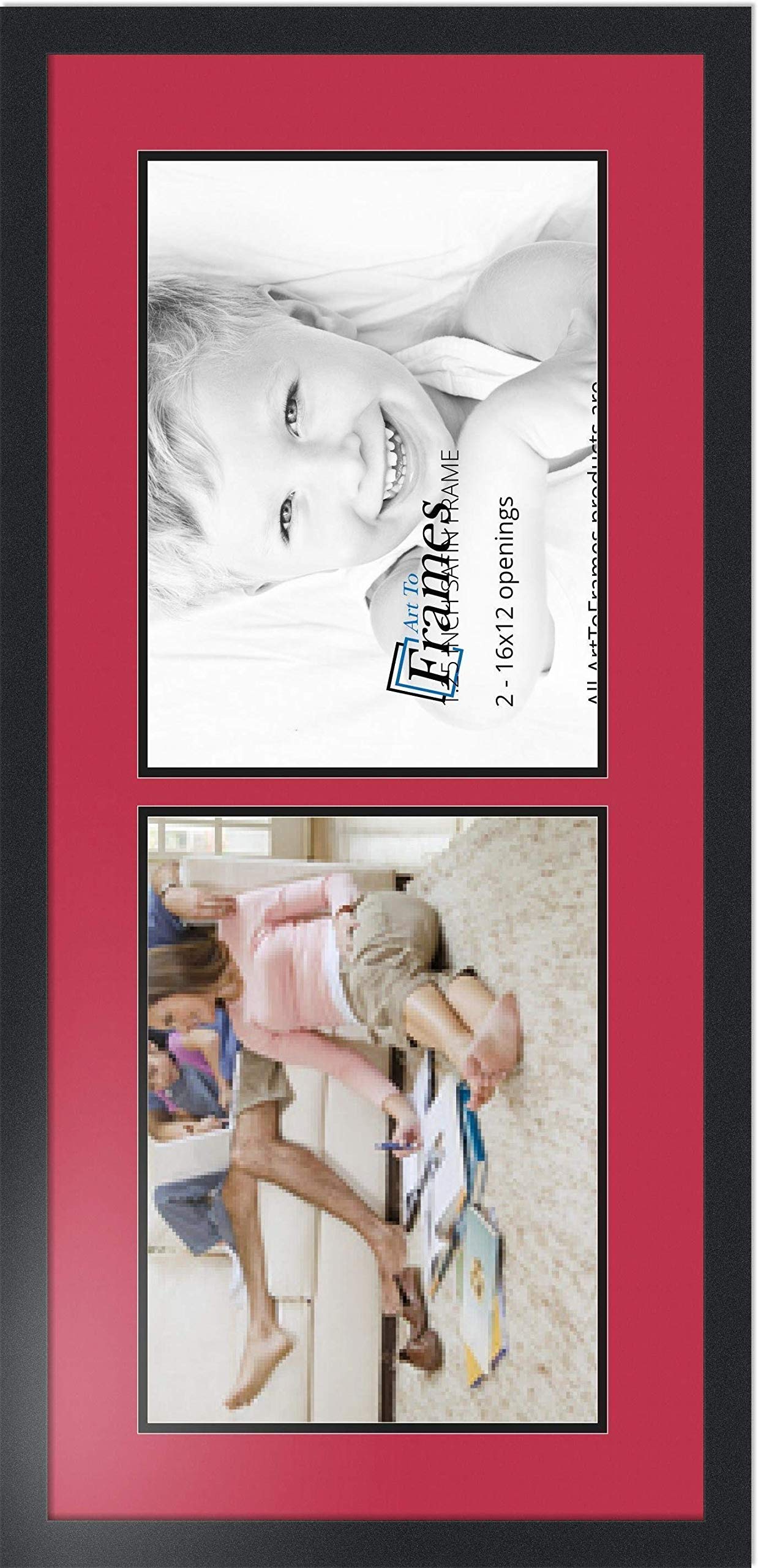ArtToFrames 12x16 Double Opening Collage Photo Frame with Satin Black Finish - Perfect for Family Photos, Wedding Memories, and Wall Decor