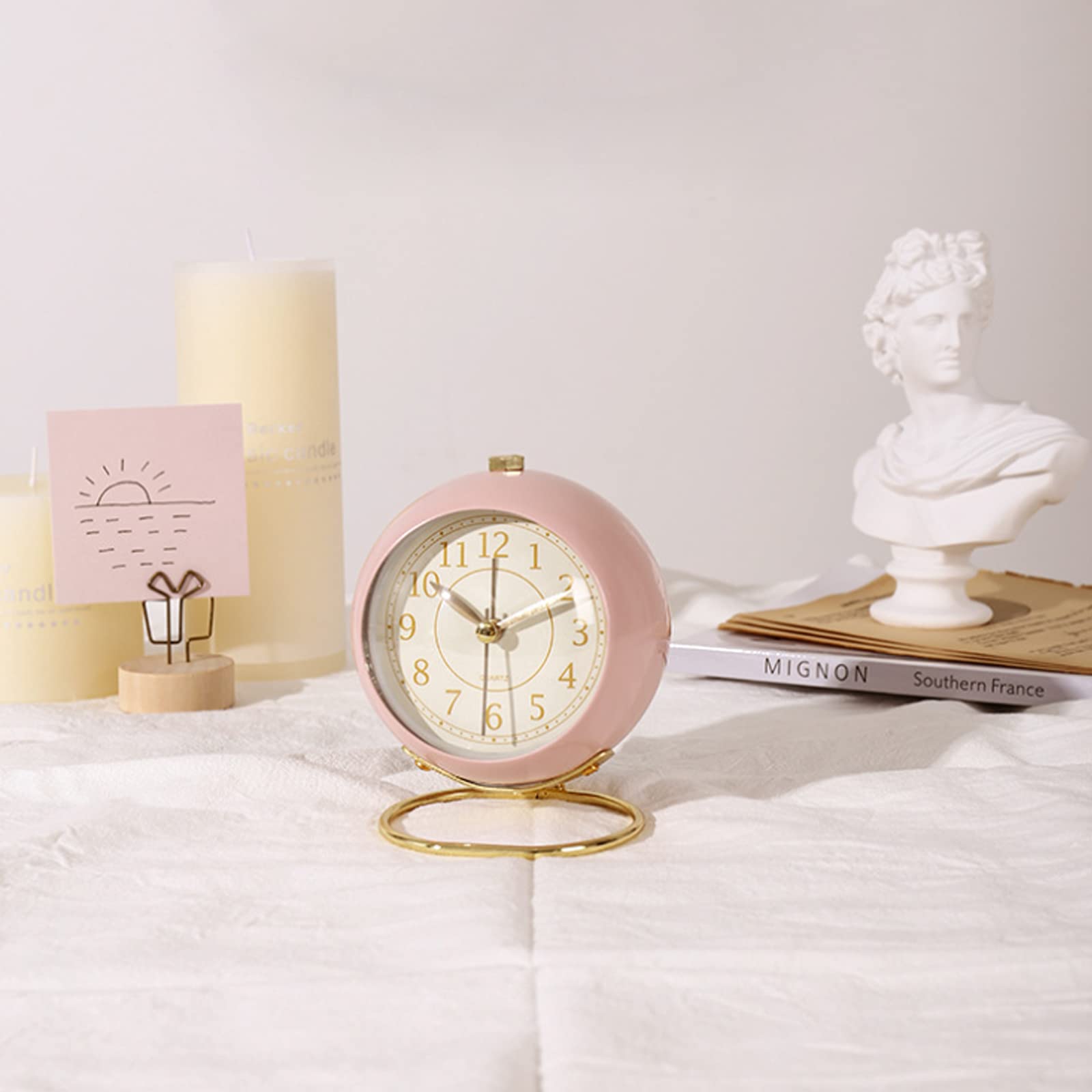 Hongyada Classic Small Table Clock - Silent Non-Ticking Desk Alarm Clock with Backlight, Battery Operated, HD Glass Display for Bedroom, Living Room, Kitchen & Office | Perfect Gift for Kids, Women & Men | Ideal for Nightstands, Desks, and Home Decor (Pink)
