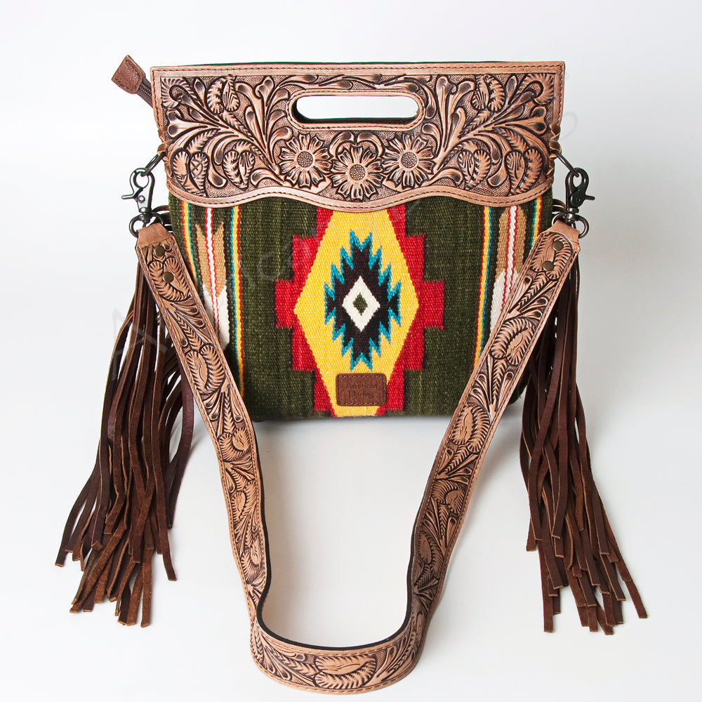 American Darling ADBG496A Genuine Leather Women's Western Handbag - Hand Tooled Saddle Blanket Clutch Purse for Cowgirl Style & Rodeo Events