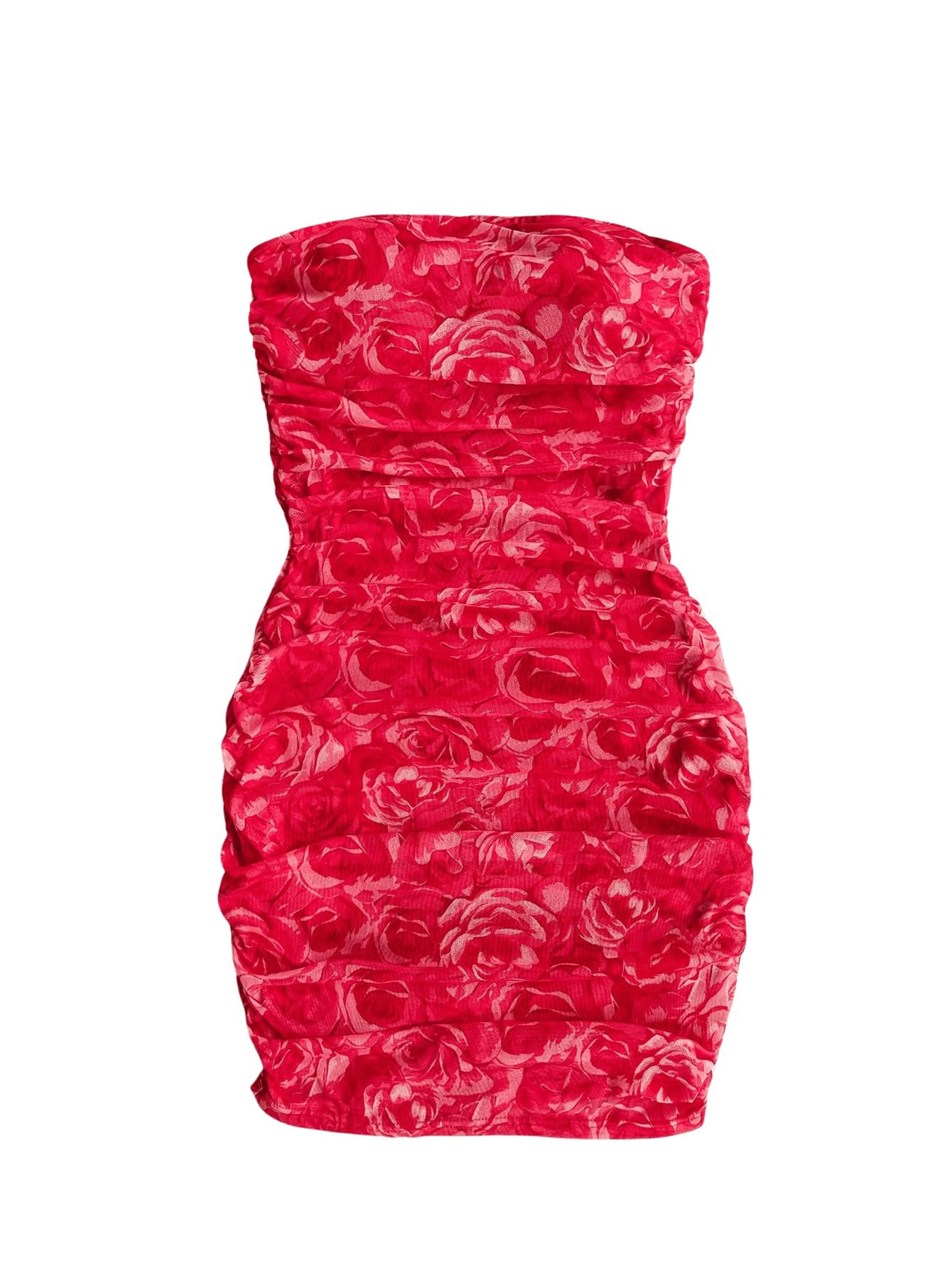 MakeMeChic Women's Floral Print Ruched Bodycon Mini Dress - Sleeveless Strapless Bandeau Tube Dress for Night Out, Party, Club & Summer Vacation