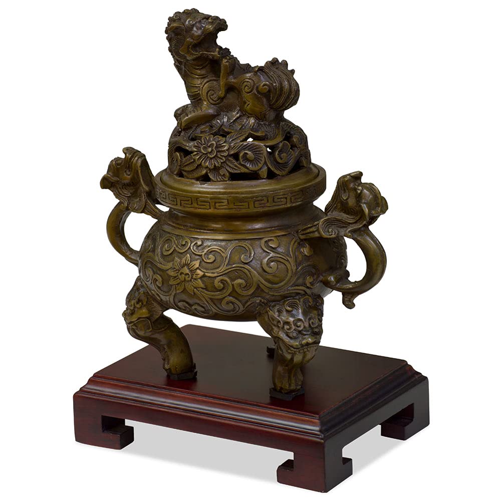 Chinese Imperial Kirin Iron Incense Burner - Handcrafted Brown Feng Shui Decor for Home, Office & Meditation Spaces