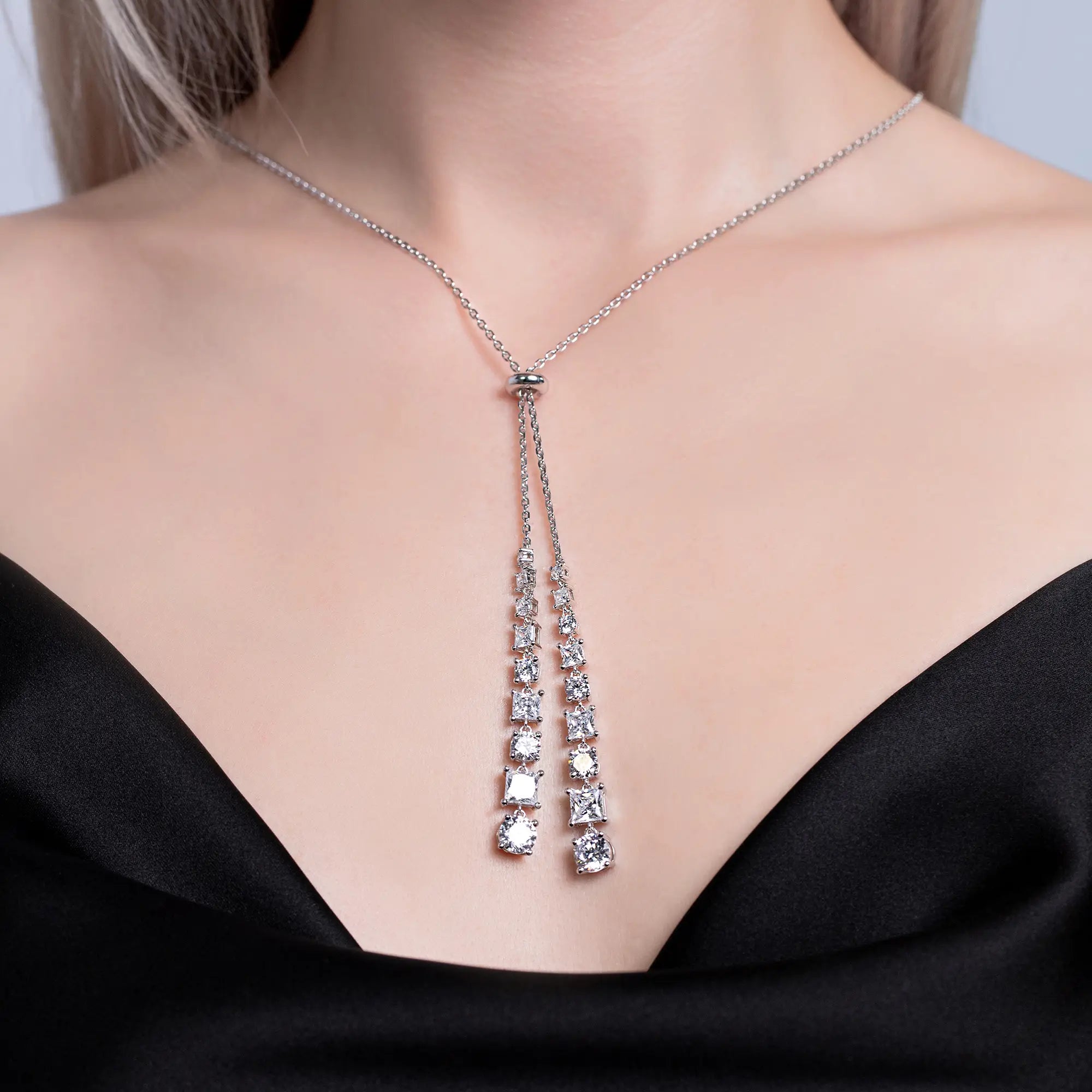 Elegant Micro Pavé Long Necklace for Women - Perfect for Weddings, Parties & Evening Events | Dainty & Sparkling Jewelry Gift