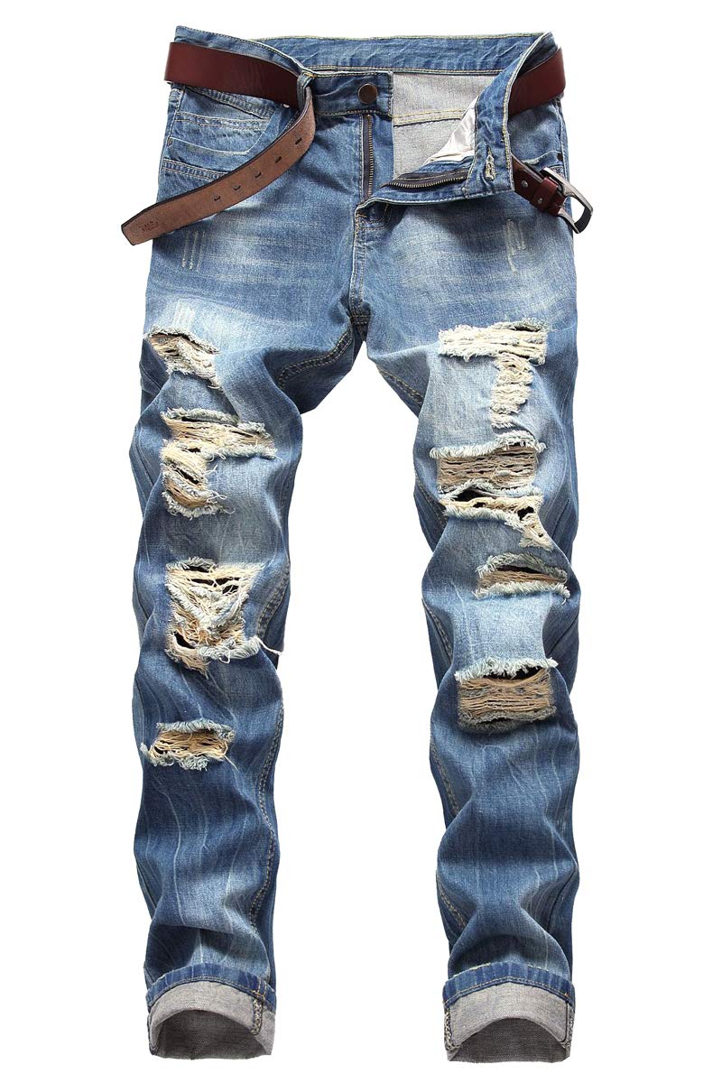 SHOOYING Men's Ripped Distressed Jeans - Slim Fit Stretch Denim Pants for Casual Wear | Perfect for Street Style, Night Out & Everyday Fashion