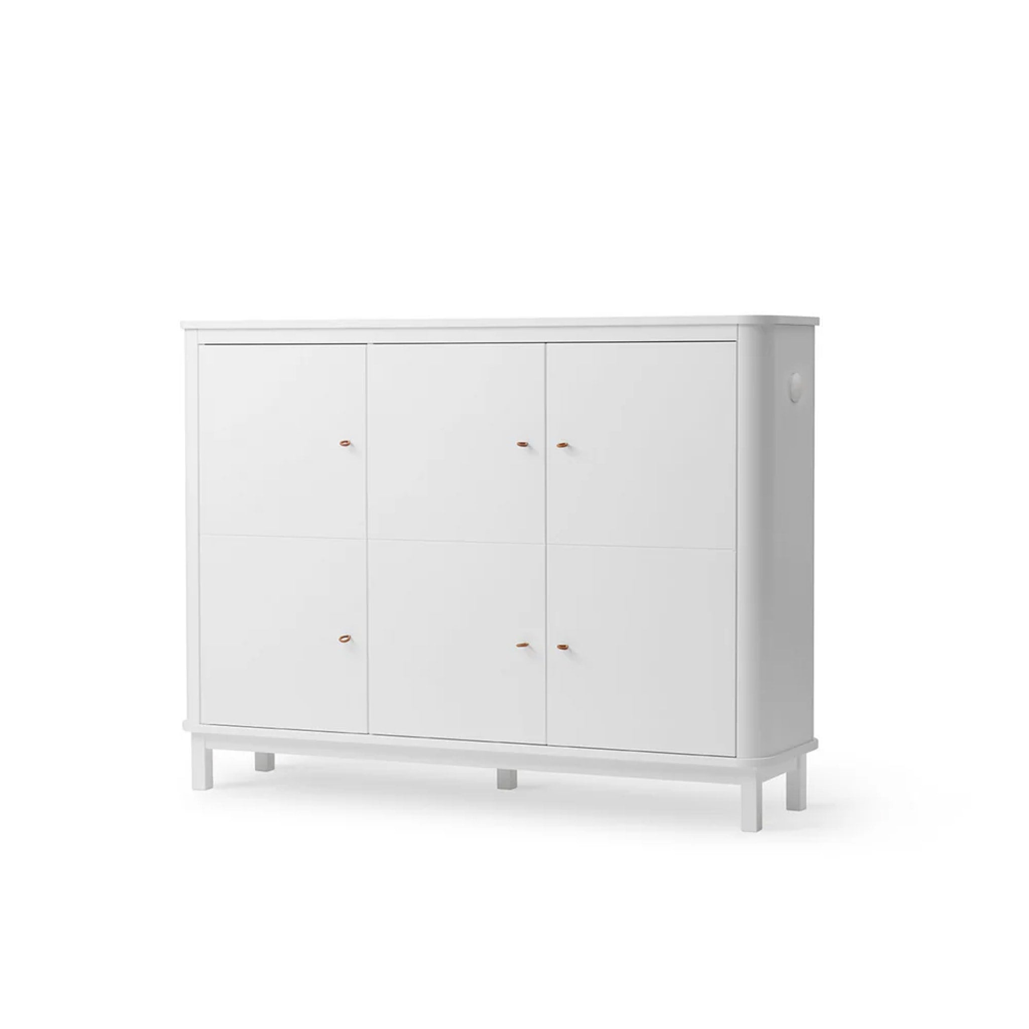 OLIVER FURNITURE White Wooden Storage Chest with 3 Doors - Multi-Purpose Cupboard for Bedroom, Living Room & Entryway Organization