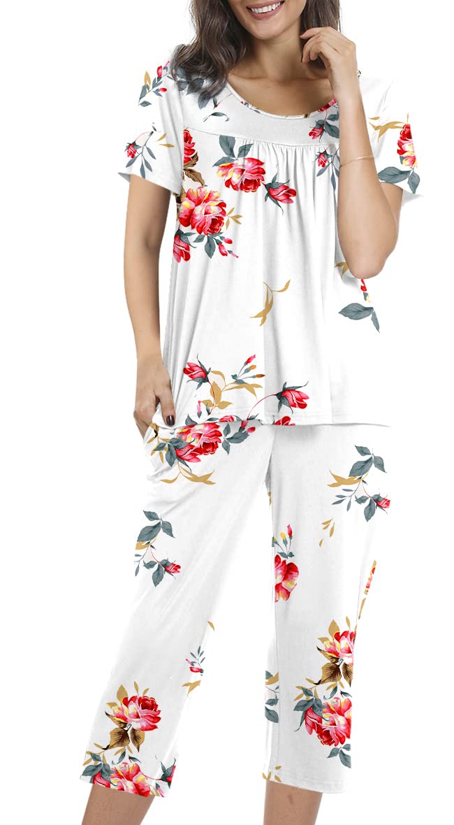 POPYOUNG Women's Summer Pajama Set - 2 Piece Loungewear with Pockets, Soft Sleepwear for Women | Comfy Nightwear for Bedtime & Relaxing at Home