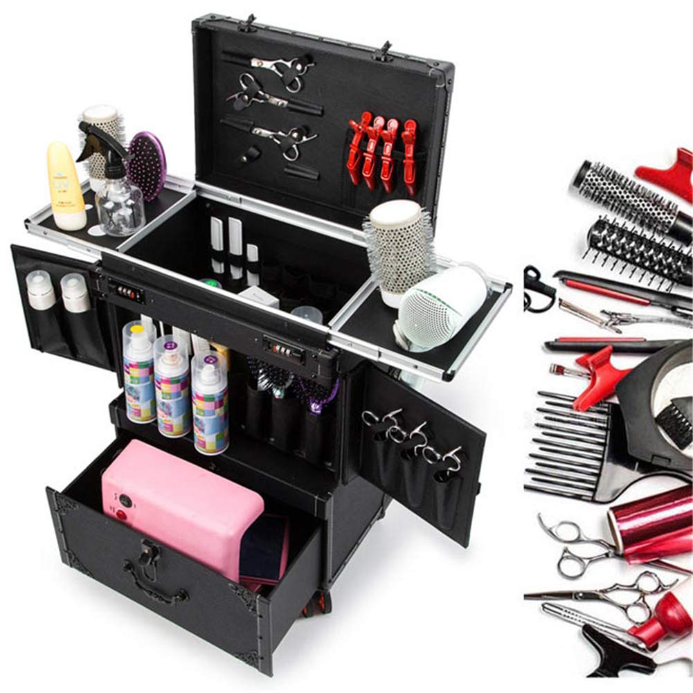 Professional Rolling Haircut Toolbox with Double Combination Lock - Stylish Cosmetic & Makeup Storage Organizer for Salon, Barber & Mobile Stylists - Perfect for Traveling Hairstylists & Salon Storage Solutions