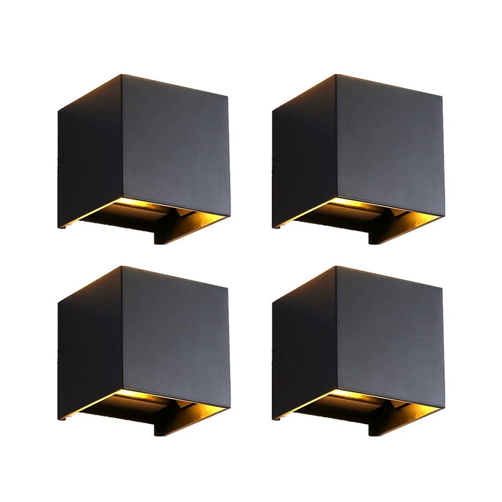 4PCS Modern Square Wall Lights - Aluminum Cube Shade LED Sconce with Up/Down Lighting, Warm White Wall Wash Lights for Living Room, Bedroom, Hallway | Indoor Spotlight Night Lamp for Home Decor (Black) - Perfect for Accent Lighting, Mood Setting and Wall Art Illumination