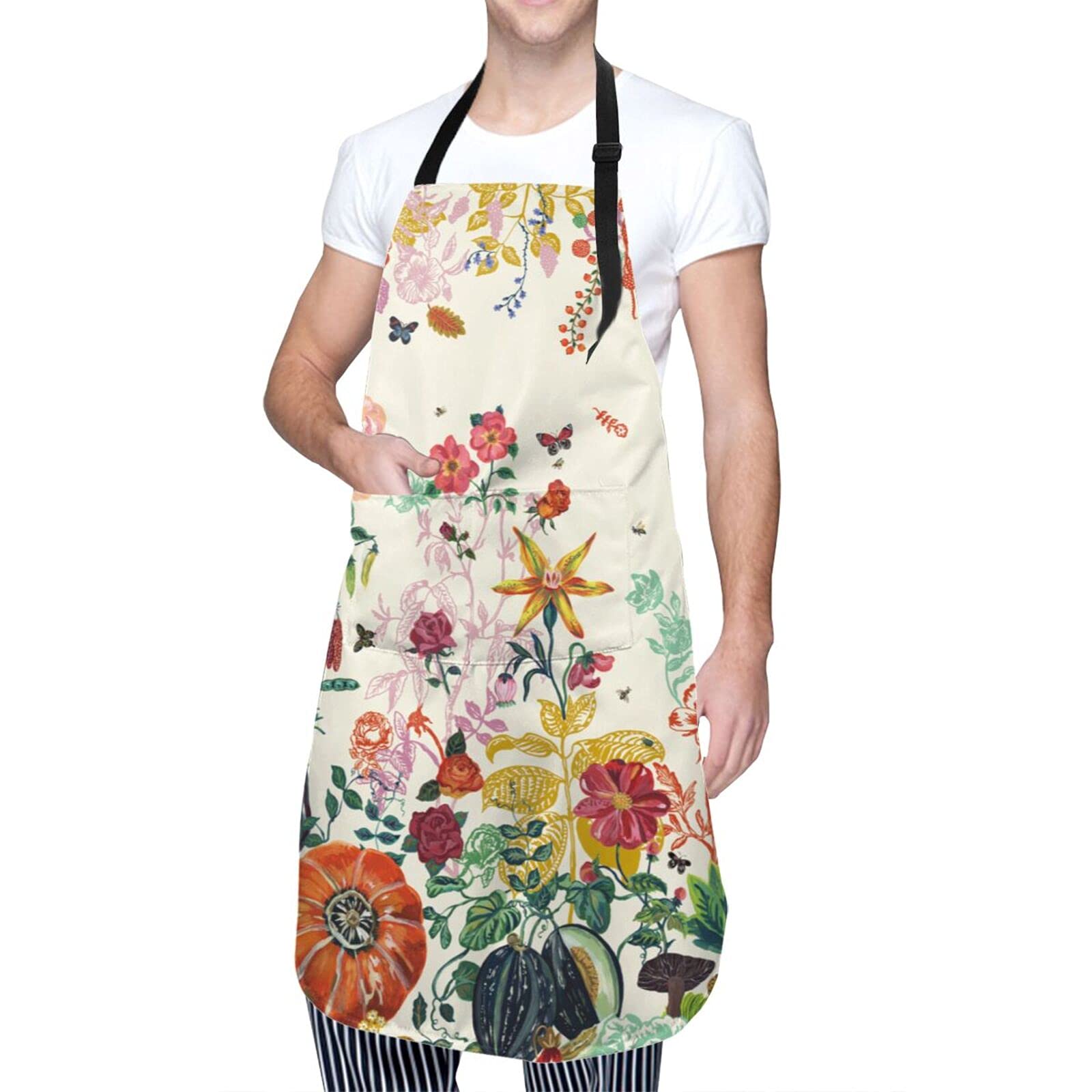 AIMILUX Unisex Adjustable Floral Bib Apron with 2 Pockets - Kitchen Cooking Baking Apron for Chefs, Home Cooks & Baristas - Perfect for Restaurants, Cafes & Home Kitchens
