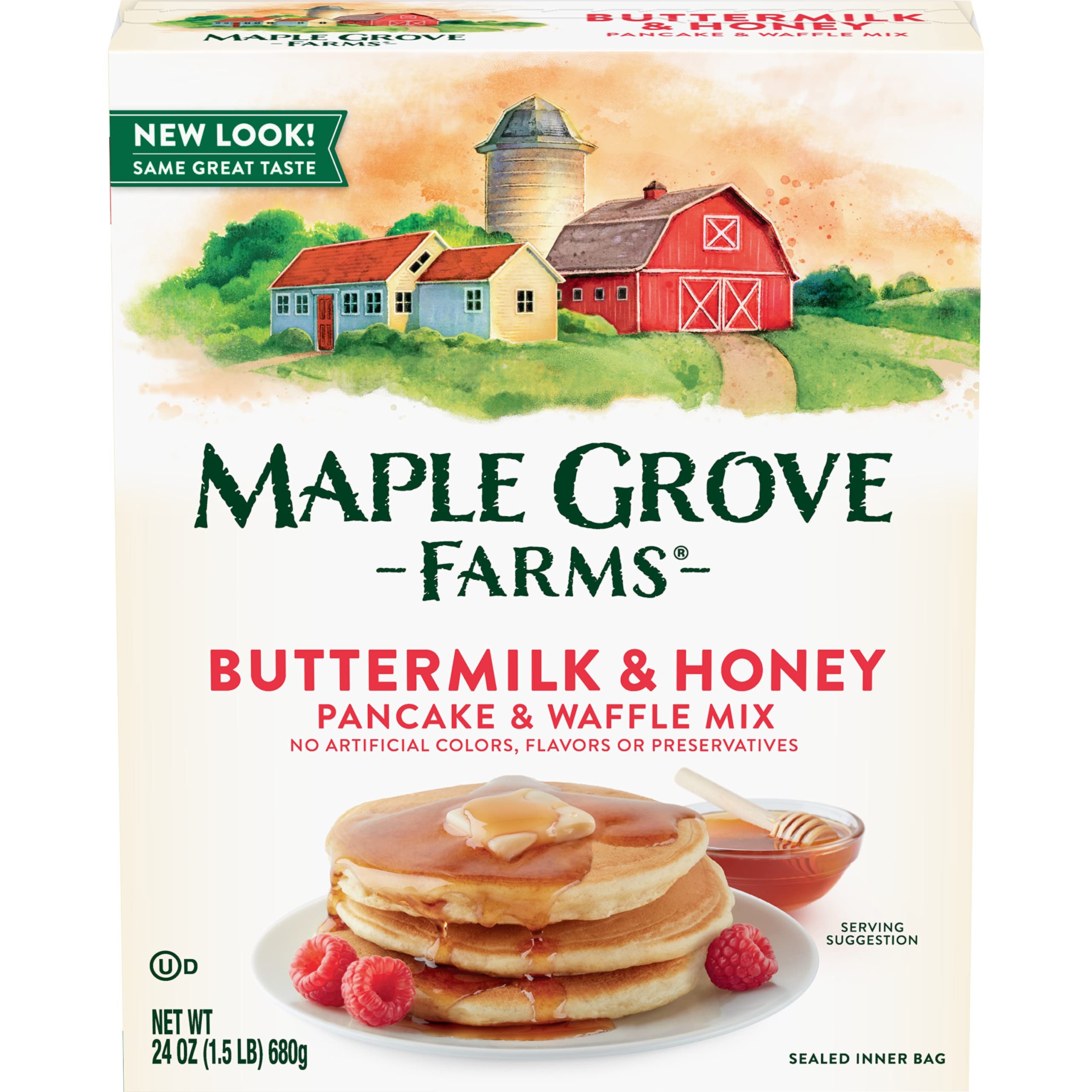 Maple Grove Farms Buttermilk & Honey Pancake and Waffle Mix - 24oz (Pack of 6) | All-Natural Breakfast Mix for Fluffy Pancakes & Crispy Waffles | Perfect for Family Brunches, Camping Trips & Holiday Breakfasts