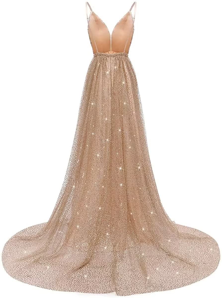 Sparkling Deep V-Neck Prom Dress for Women - Elegant Backless Long Tulle Formal Evening Gown for Homecoming, Wedding, Ball & Special Occasions