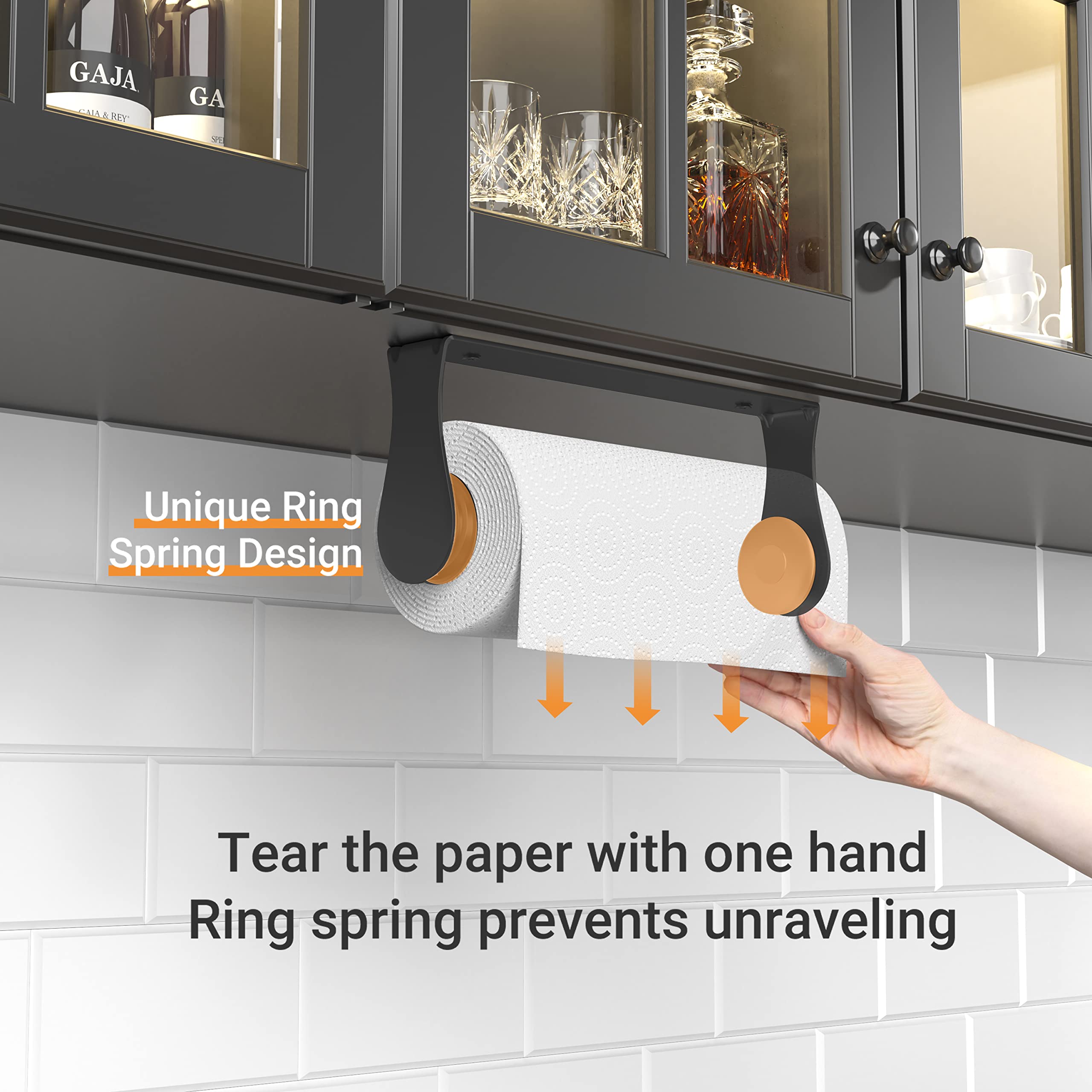 Stainless Steel Paper Towel Holder Under Cabinet - Wall Mount Magnetic Paper Roll Holder with One-Handed Tear & Ratchet Mechanism for Kitchen, Bathroom, Farmhouse - Black Home Decor Essentials (Perfect for Easy Access While Cooking & Cleaning)