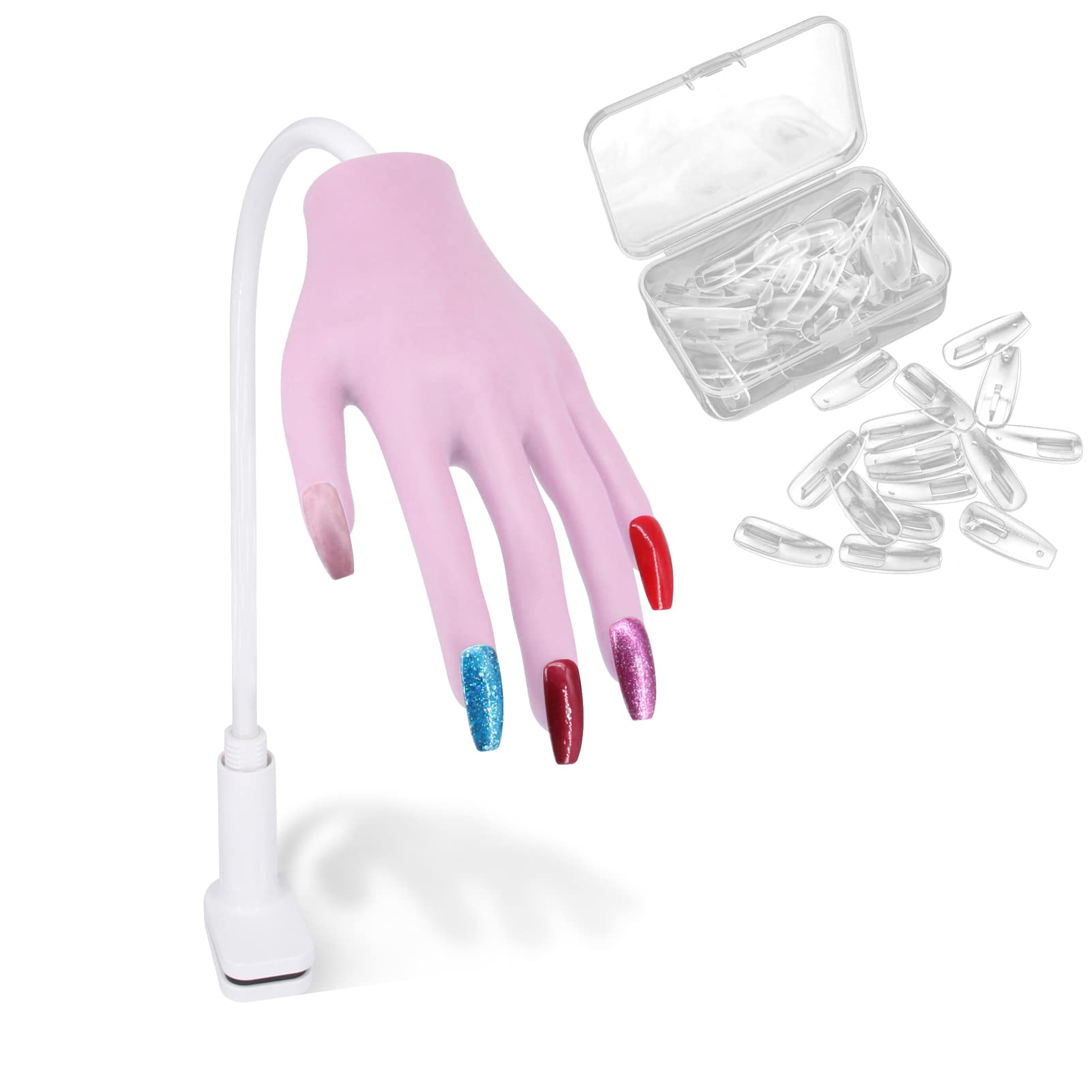 Professional Silicone Practice Hand for Acrylic Nails - Flexible Bendable Training Hand with Clear Nail Tips (Purple) - Perfect for Nail Art Students, Beginners & Salon Practice - Durable & Non-Slip Design for Realistic Nail Training