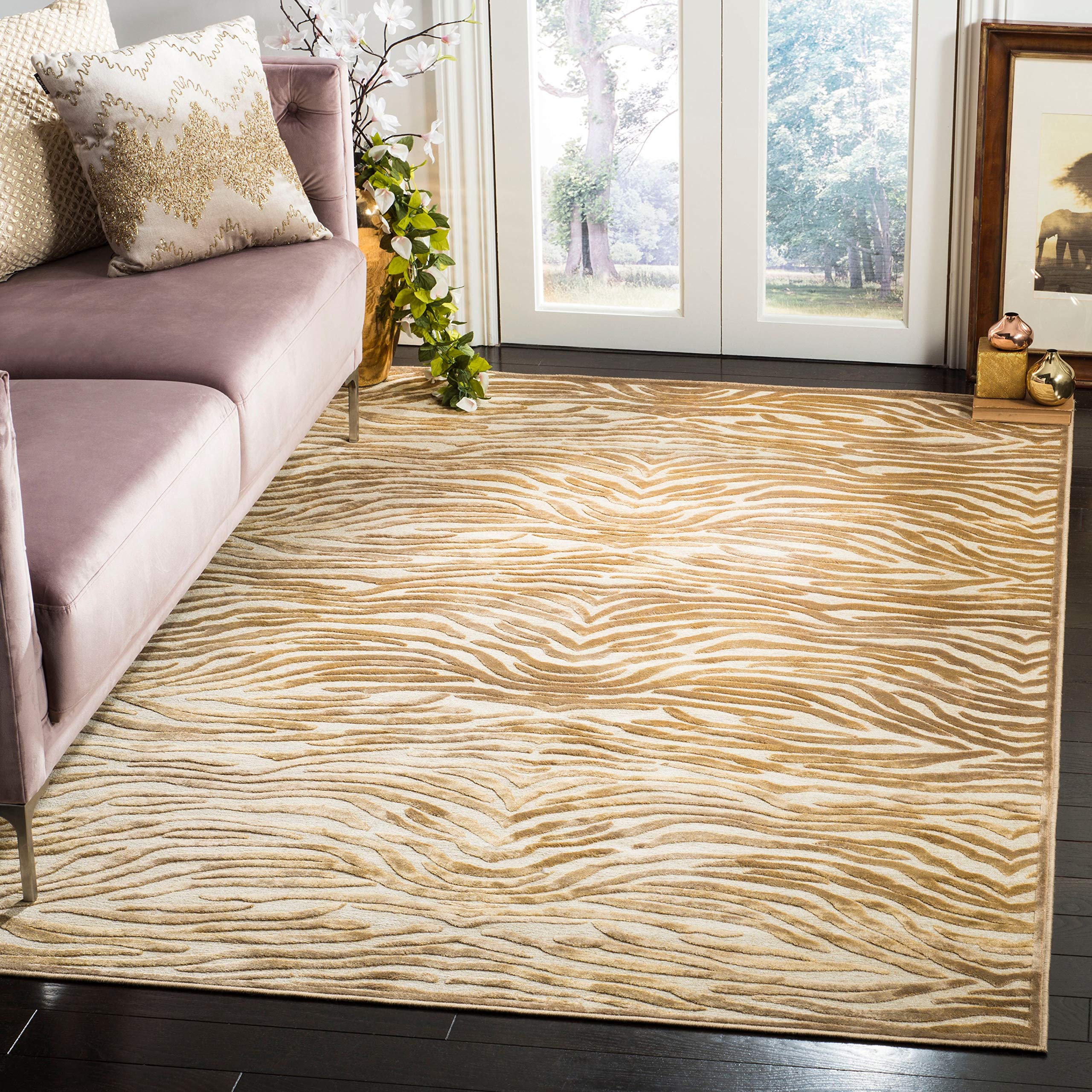 MARTHA STEWART x SAFAVIEH 8' x 10' Taupe/Cream Area Rug - Soft Viscose MSR74305 for Living Room, Dining Room & Bedroom | Plush Floor Covering for Home Decor & Comfort