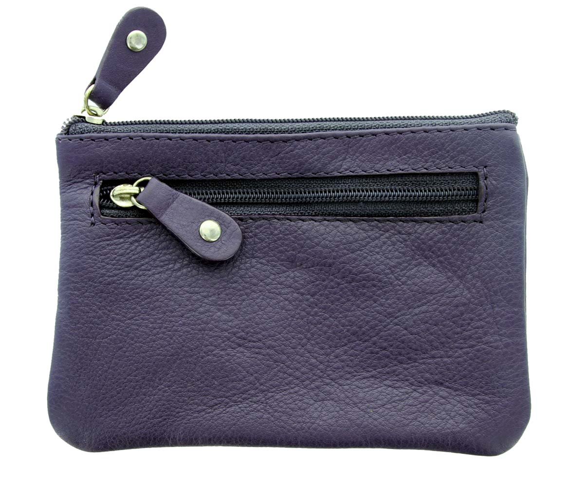 Genuine Leather Coin Purse Wallet for Women & Men - Small RFID Blocking Purple Leather Change Holder - Perfect for Travel, Shopping & Everyday Use
